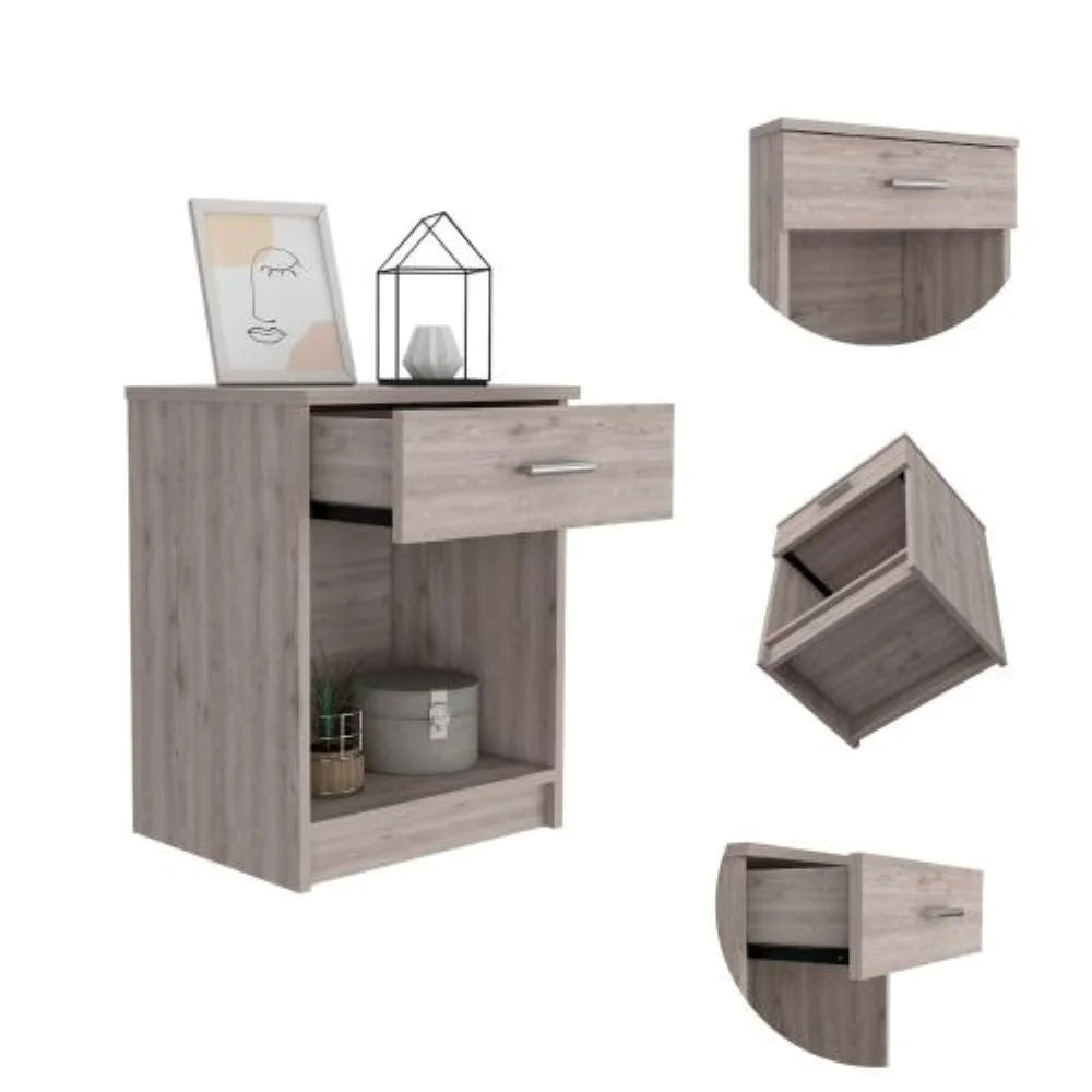Nightstand Coco, Single Drawer, Lower Shelf, Light Gray Finish LUNESCAPE