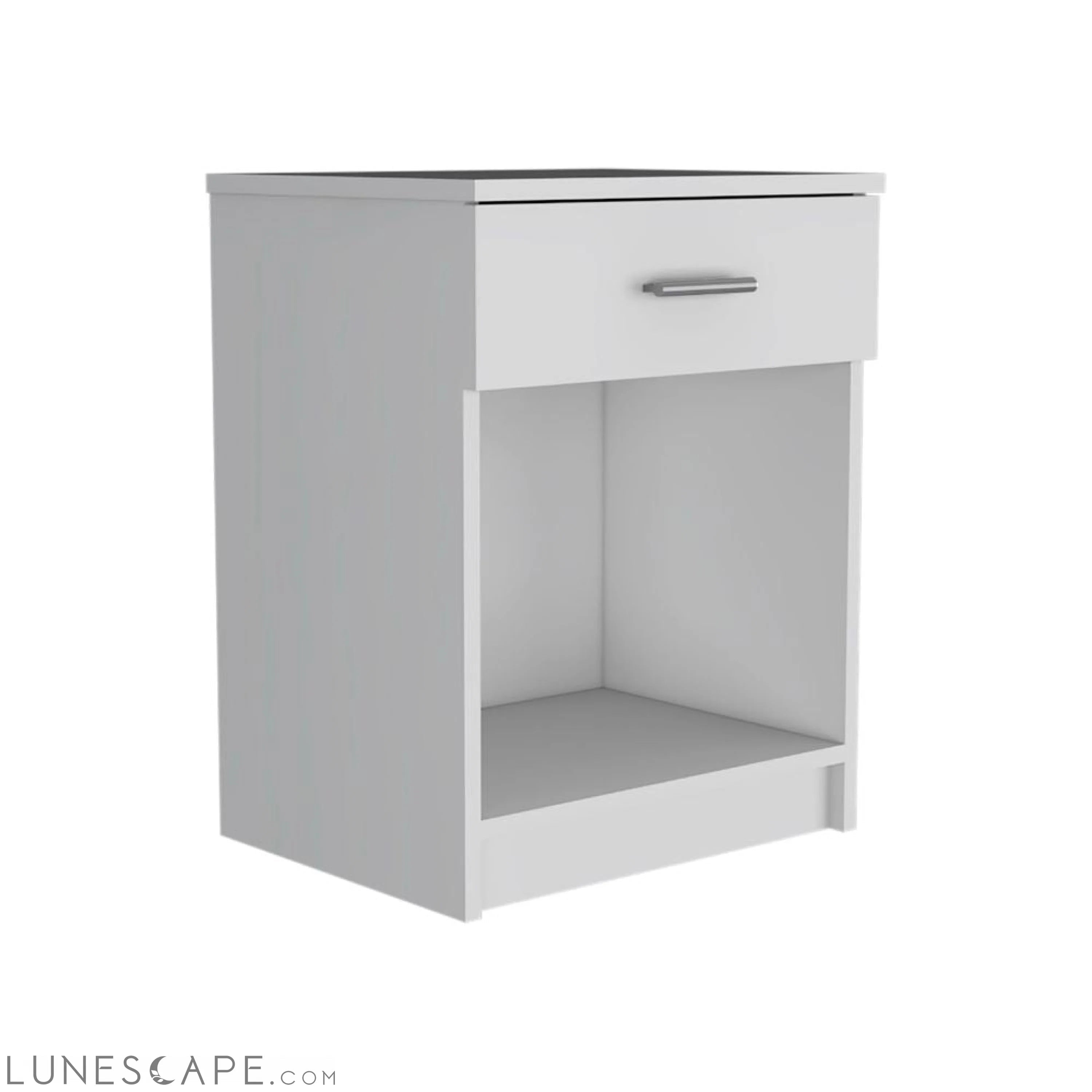 Nightstand Coco, Single Drawer, Lower Shelf, White Finish LUNESCAPE