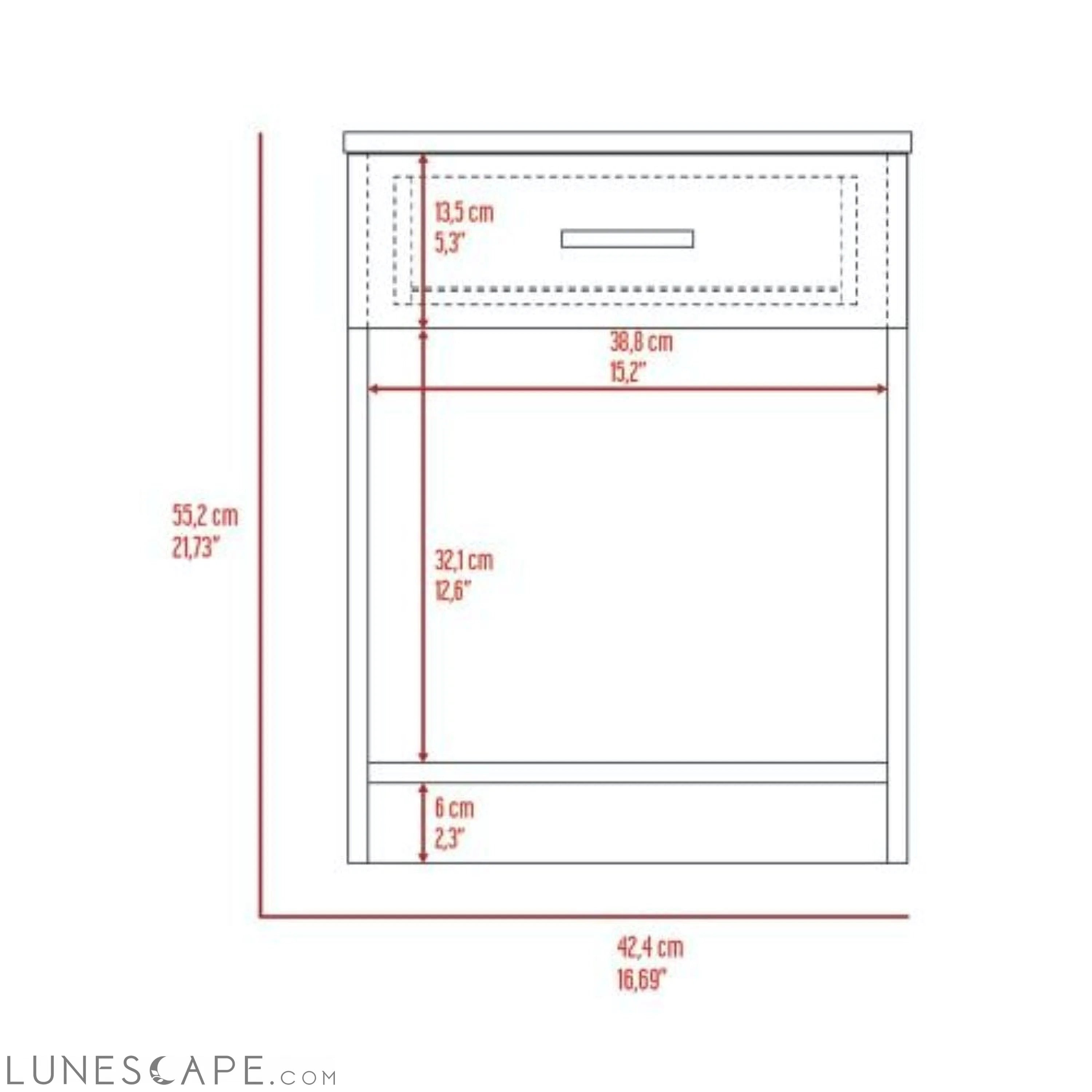 Nightstand Coco, Single Drawer, Lower Shelf, White Finish LUNESCAPE