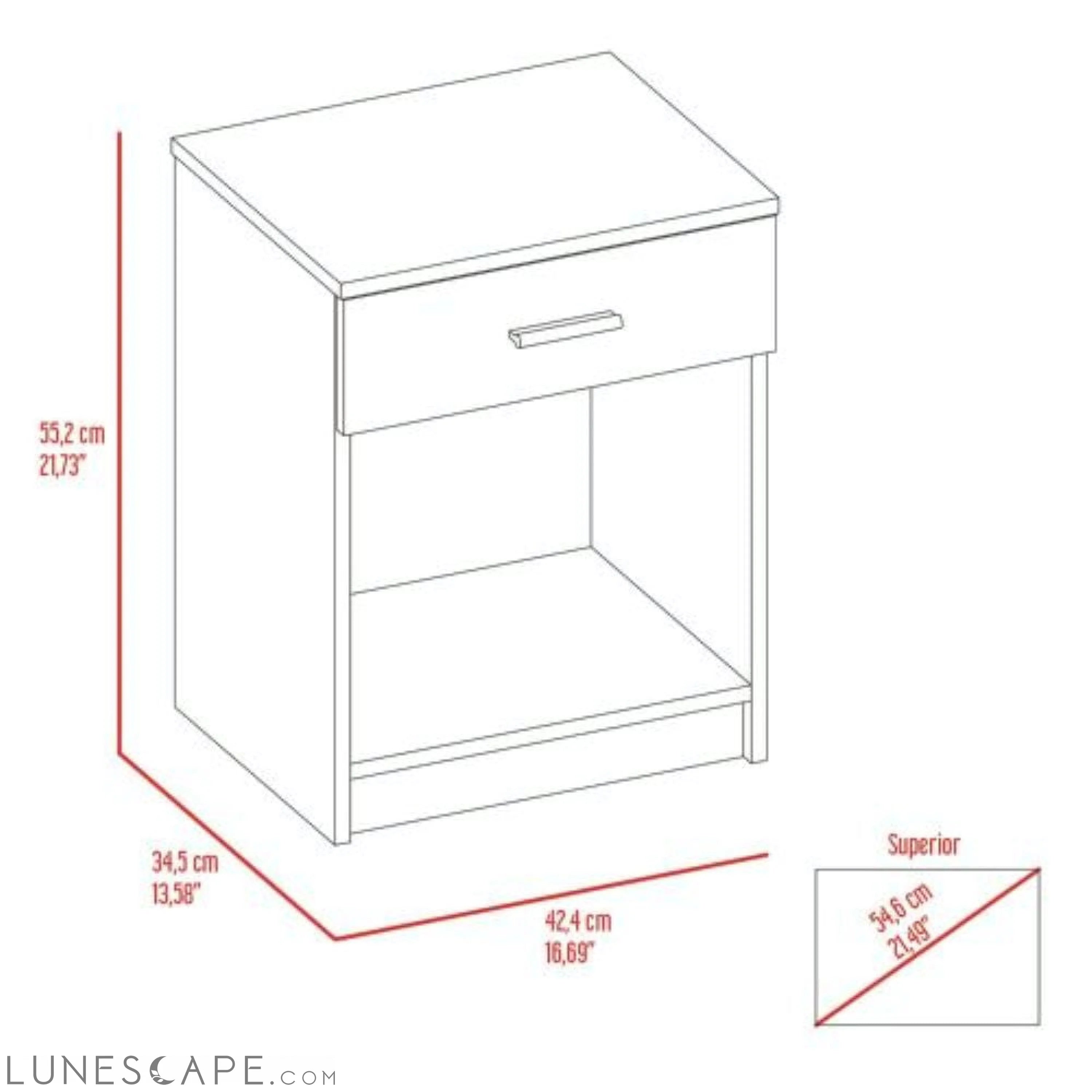 Nightstand Coco, Single Drawer, Lower Shelf, White Finish LUNESCAPE
