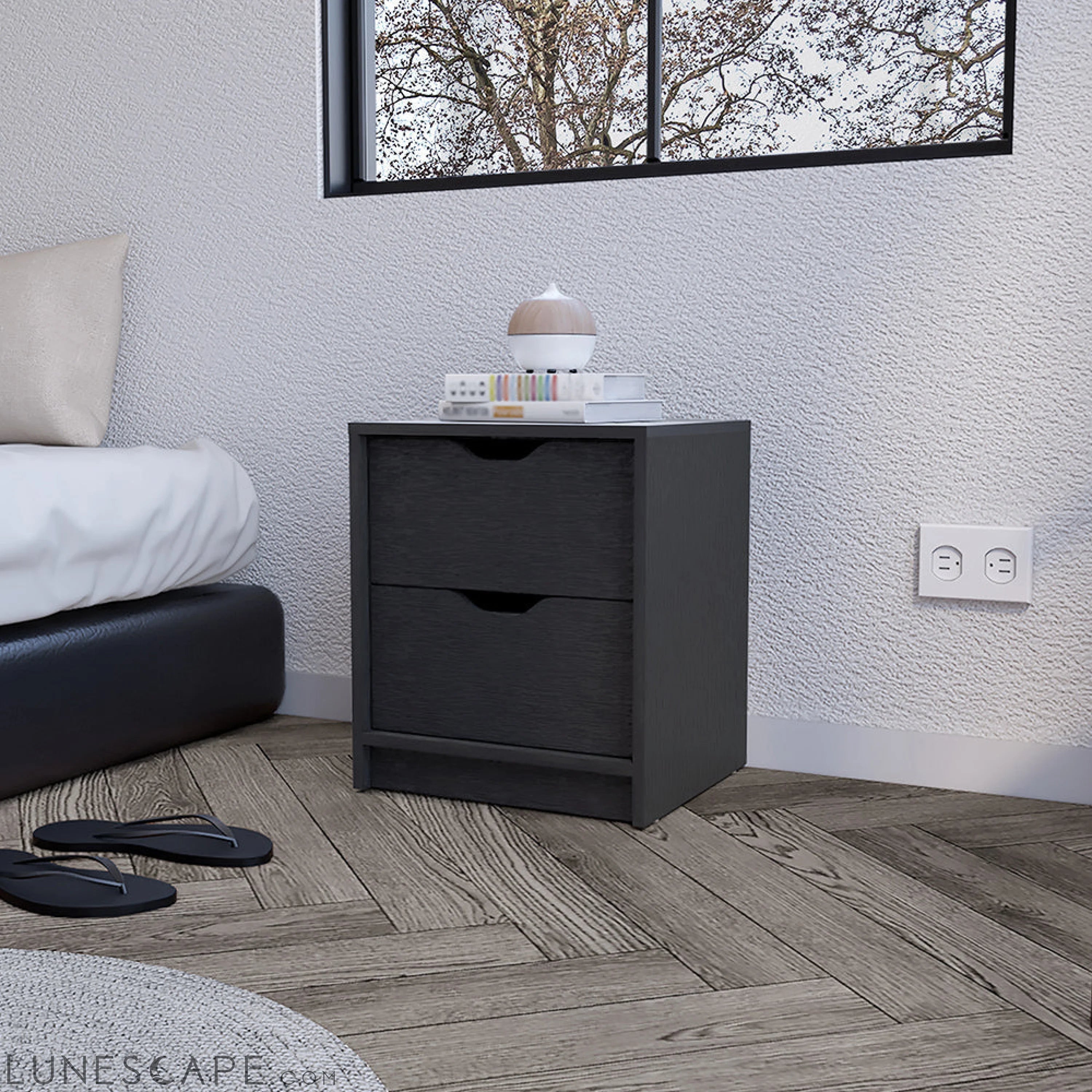 Nightstand Gandu, Two Drawers, Black Wengue Finish LUNESCAPE