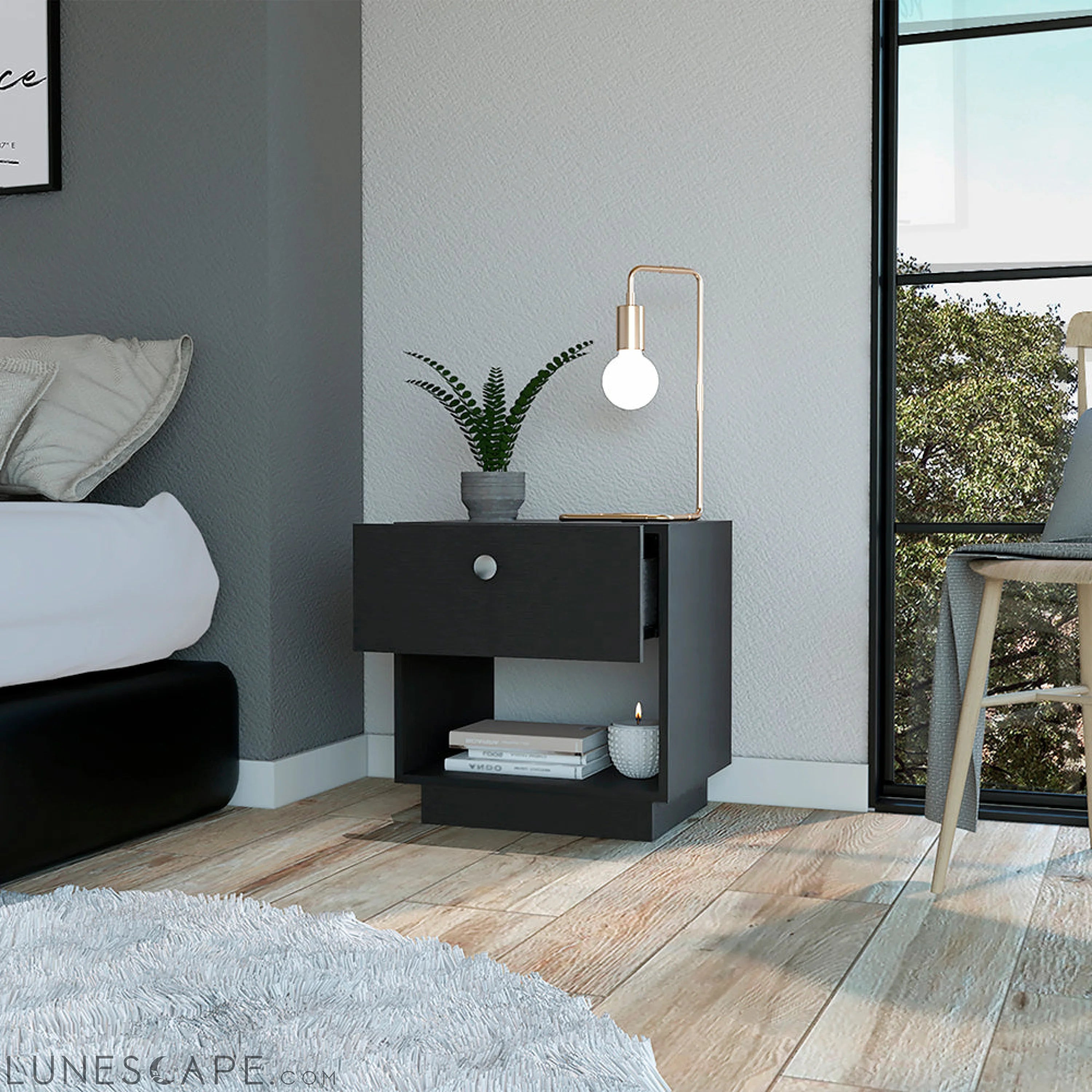 Nightstand Viliigili, One Drawer, Black Wengue Finish LUNESCAPE