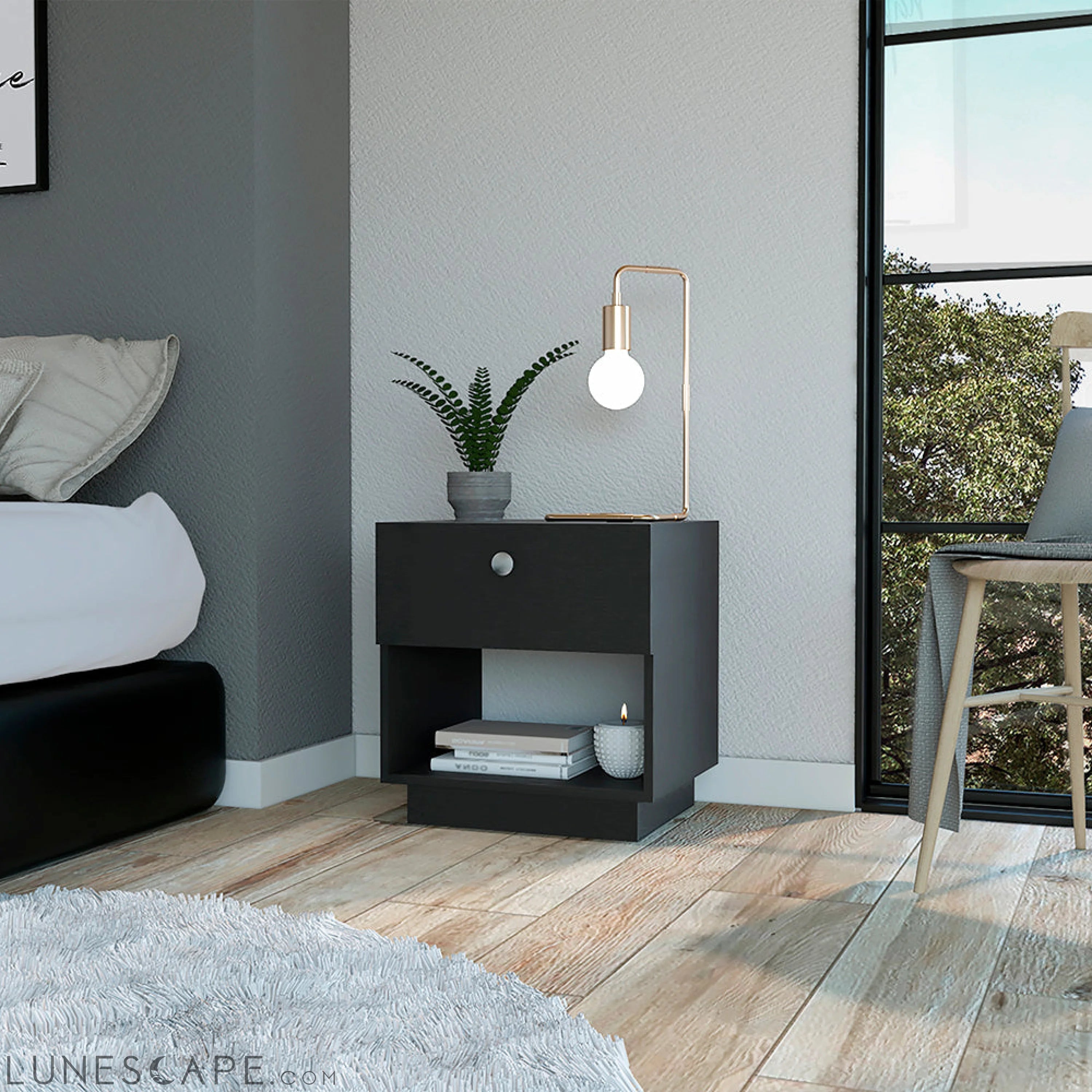Nightstand Viliigili, One Drawer, Black Wengue Finish LUNESCAPE
