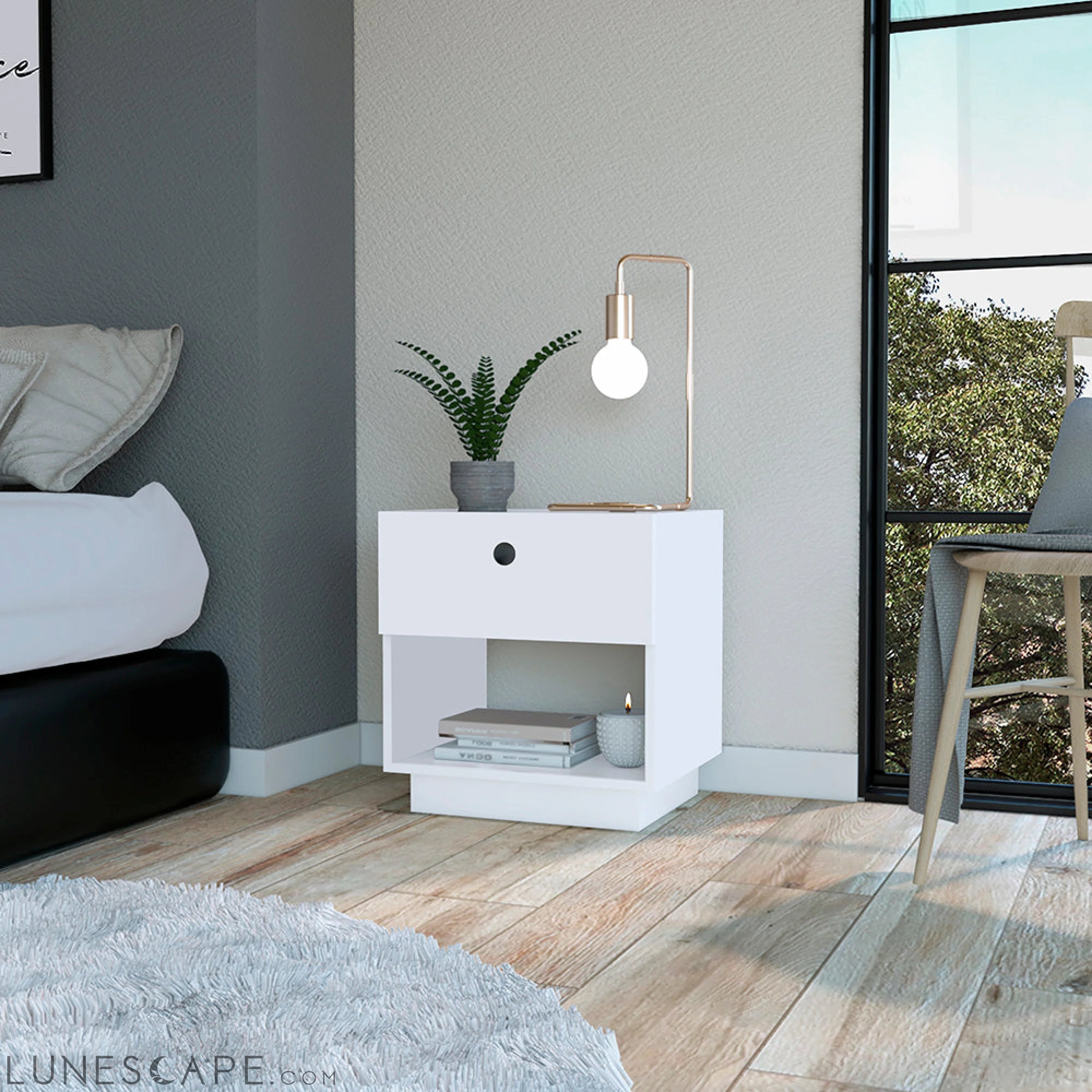 Nightstand Viliigili, One Drawer, White Finish LUNESCAPE