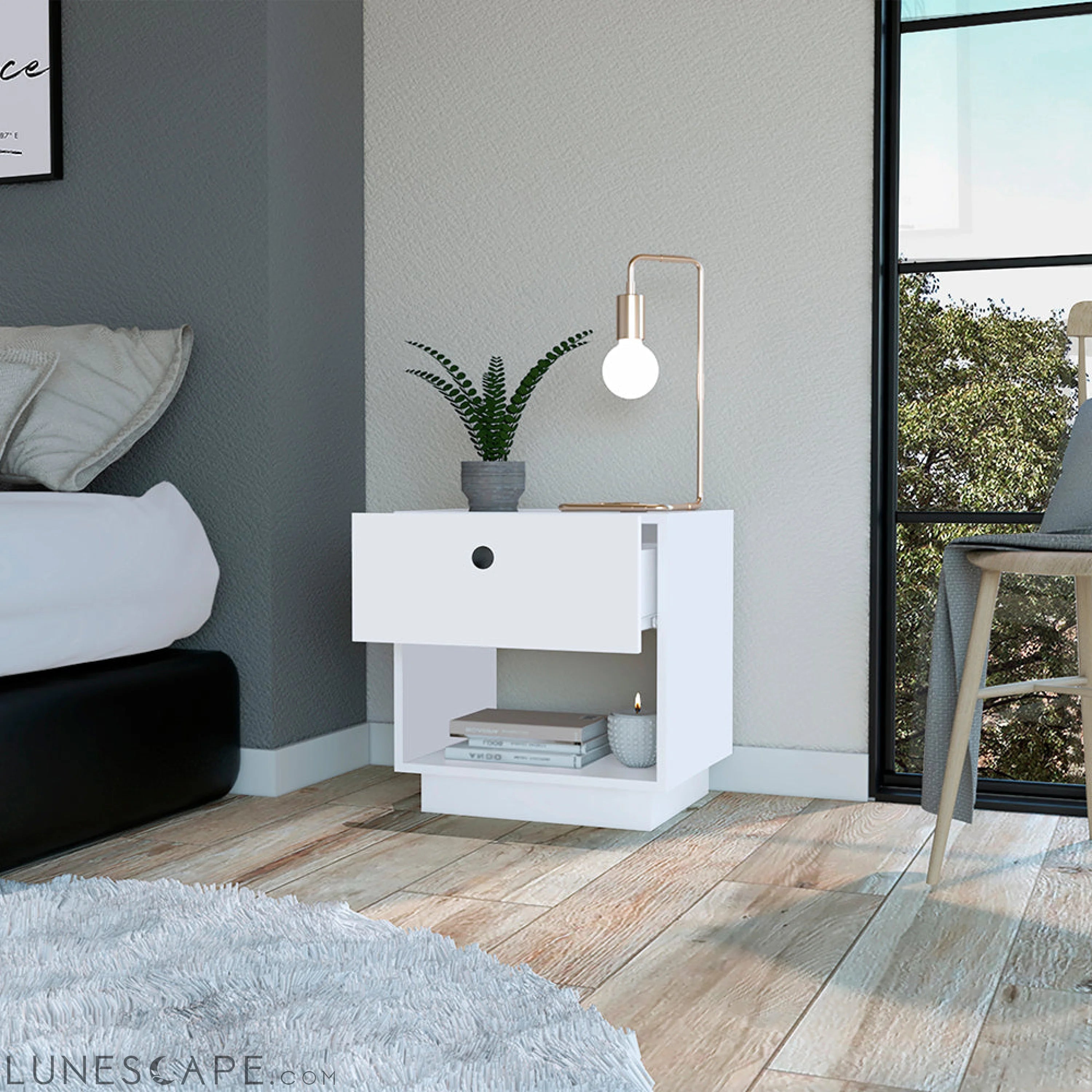 Nightstand Viliigili, One Drawer, White Finish LUNESCAPE