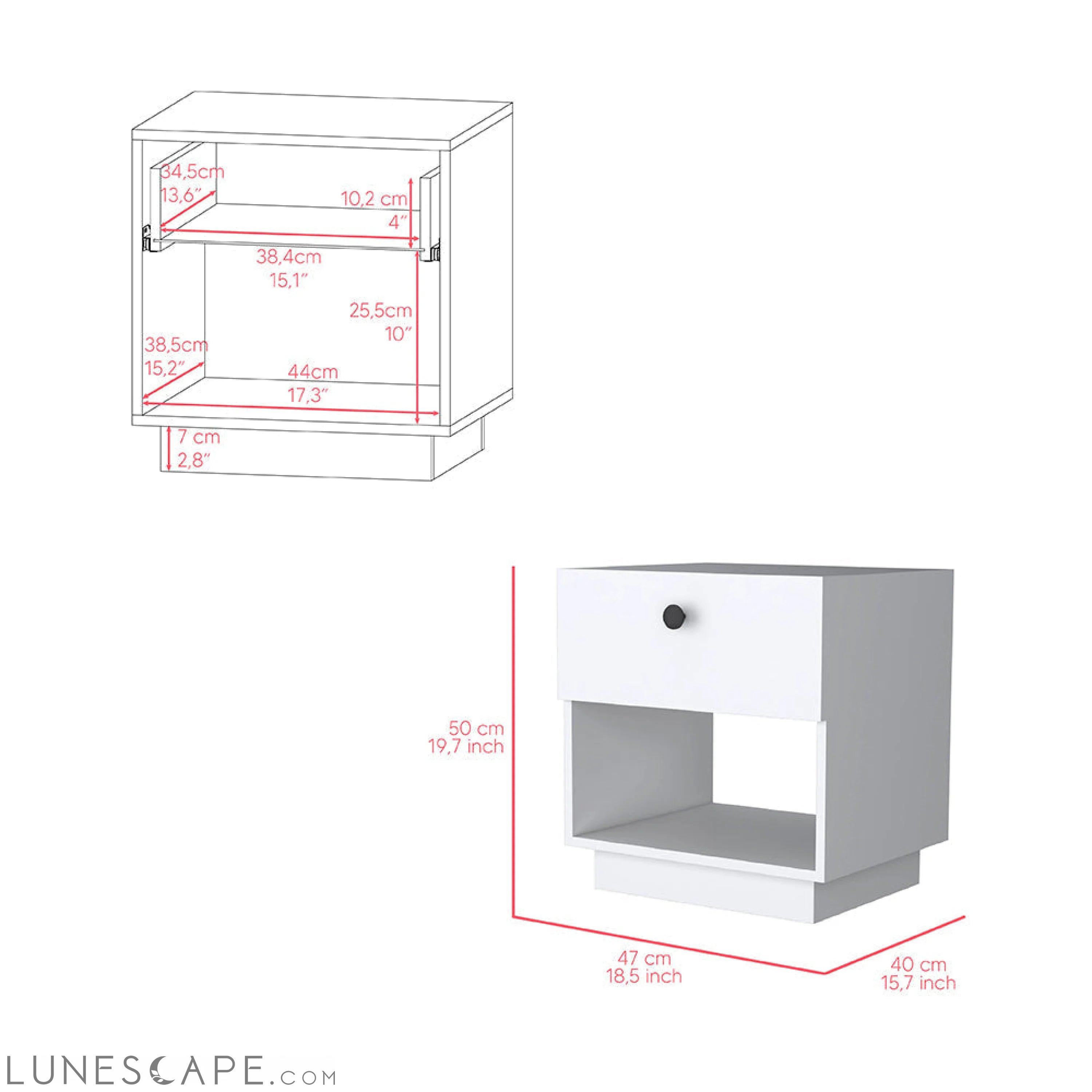 Nightstand Viliigili, One Drawer, White Finish LUNESCAPE