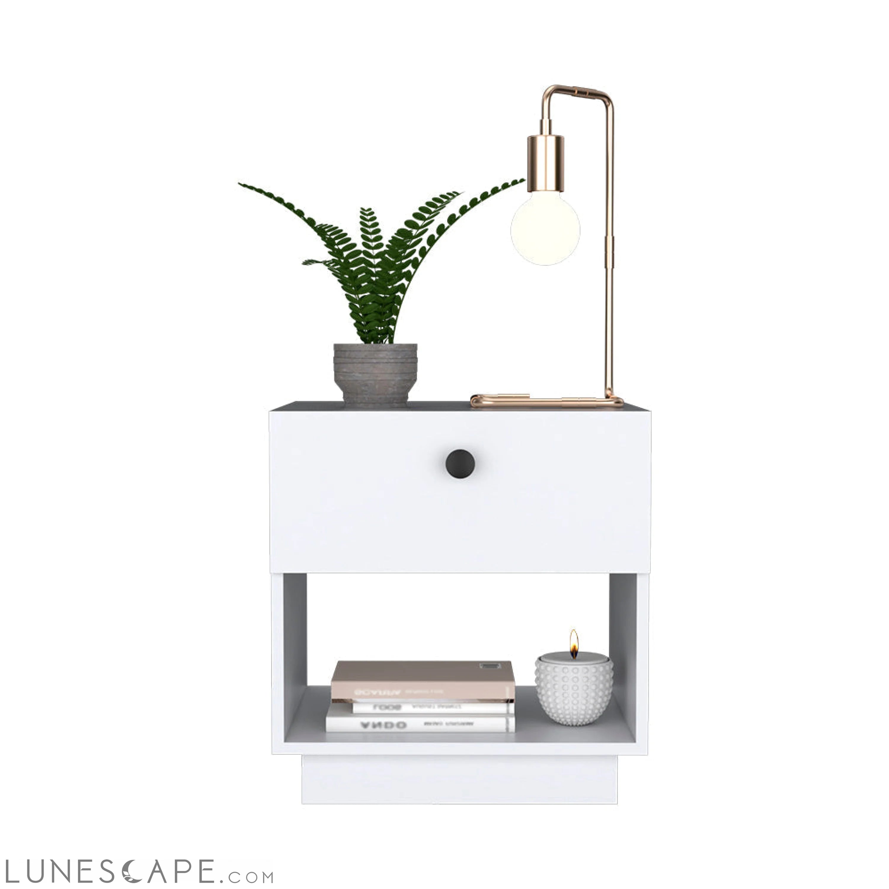 Nightstand Viliigili, One Drawer, White Finish LUNESCAPE