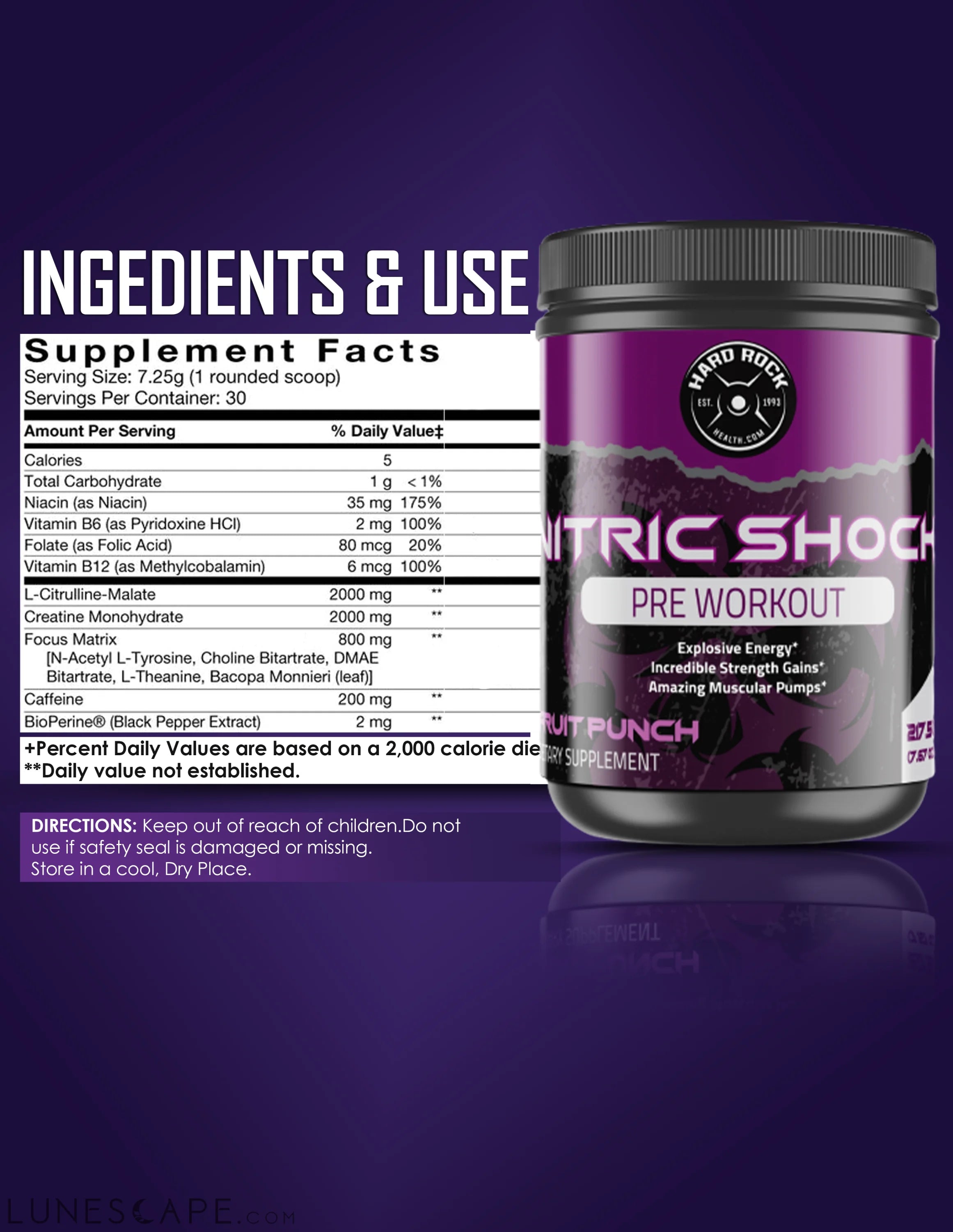 Nitric Shock Pre Workout- Fruit Punch Flavor LUNESCAPE