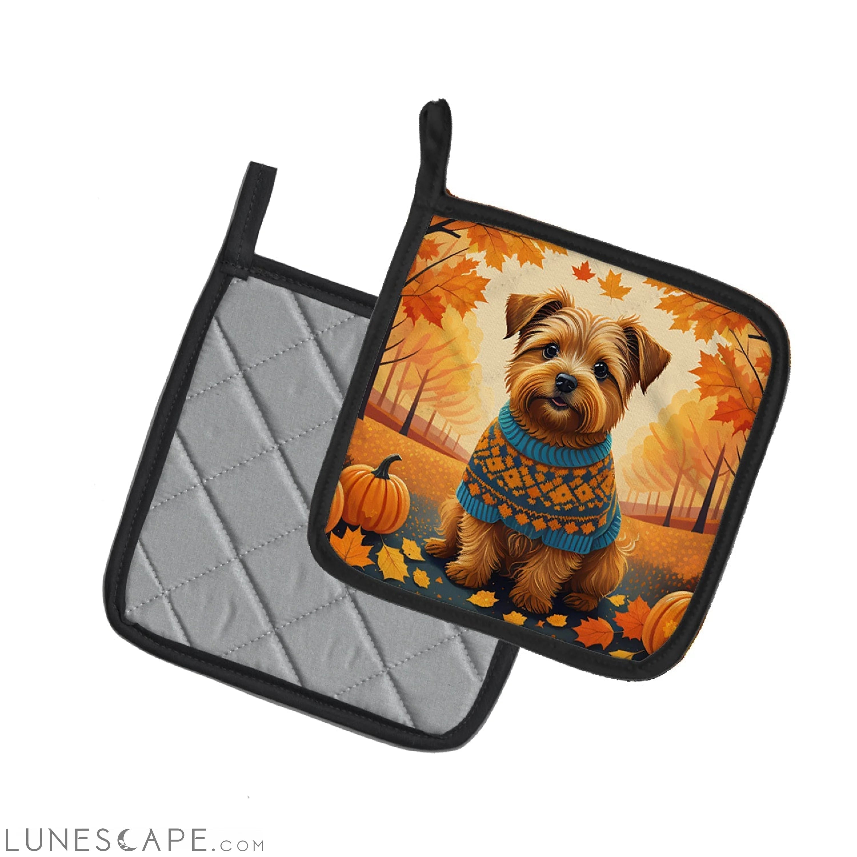 Norfolk Terrier Fall Pair of Pot Holders LUNESCAPE