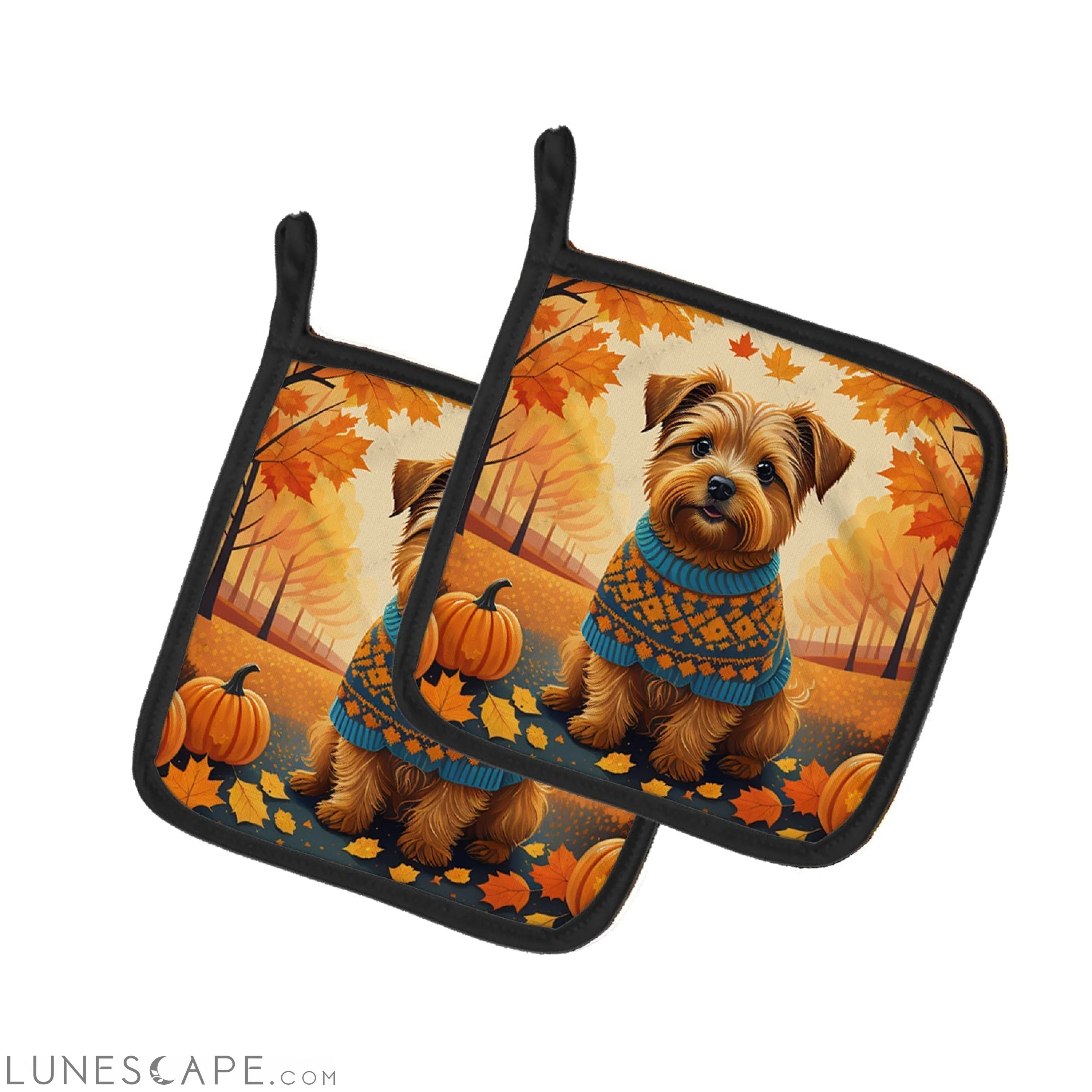 Norfolk Terrier Fall Pair of Pot Holders LUNESCAPE