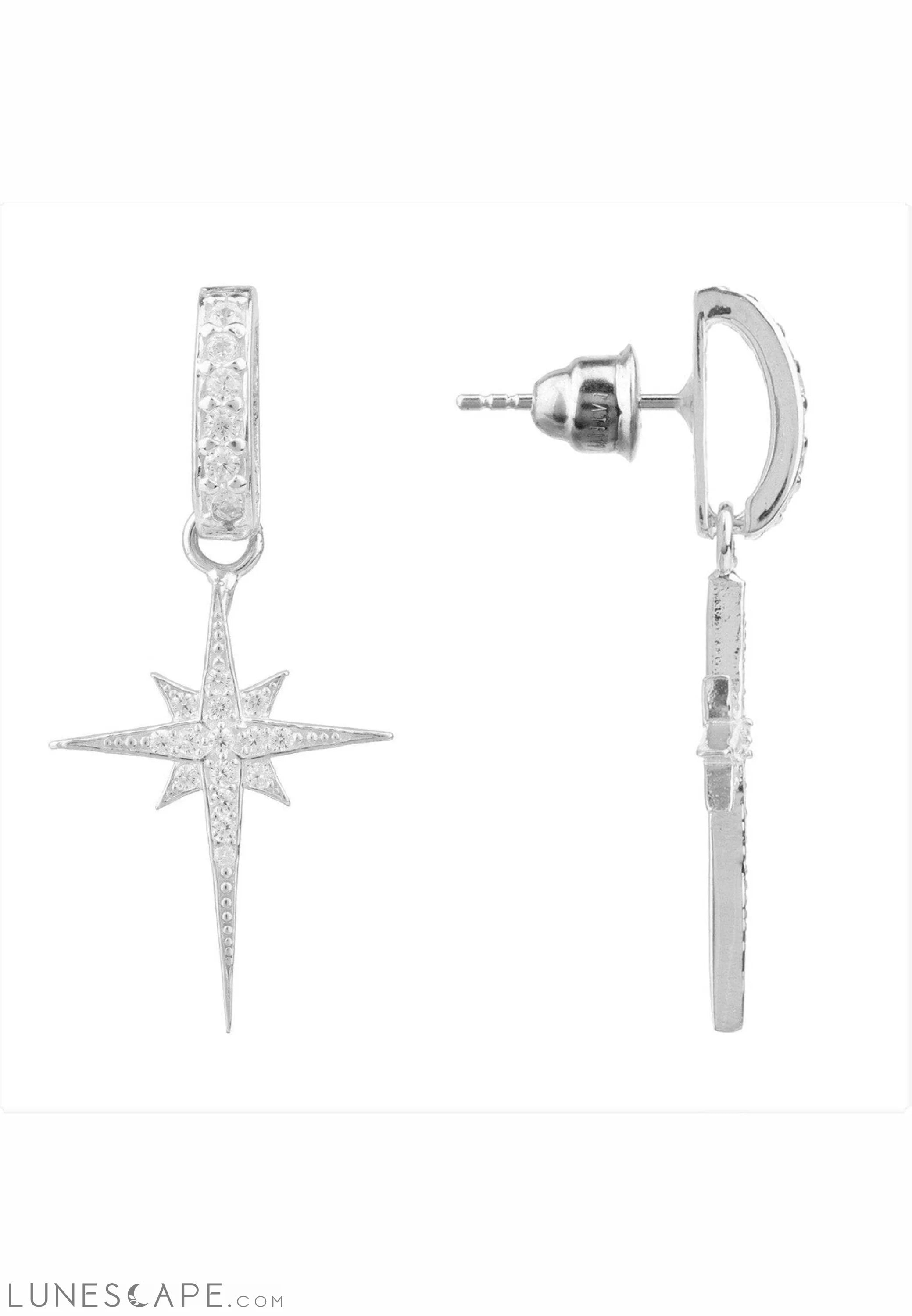 North Star Burst Small Drop Earring Silver LUNESCAPE