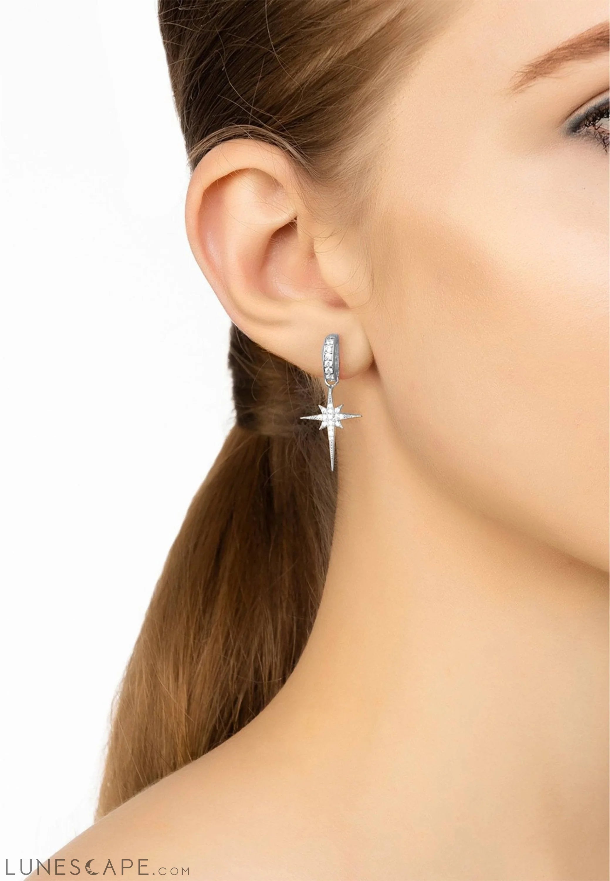 North Star Burst Small Drop Earring Silver LUNESCAPE