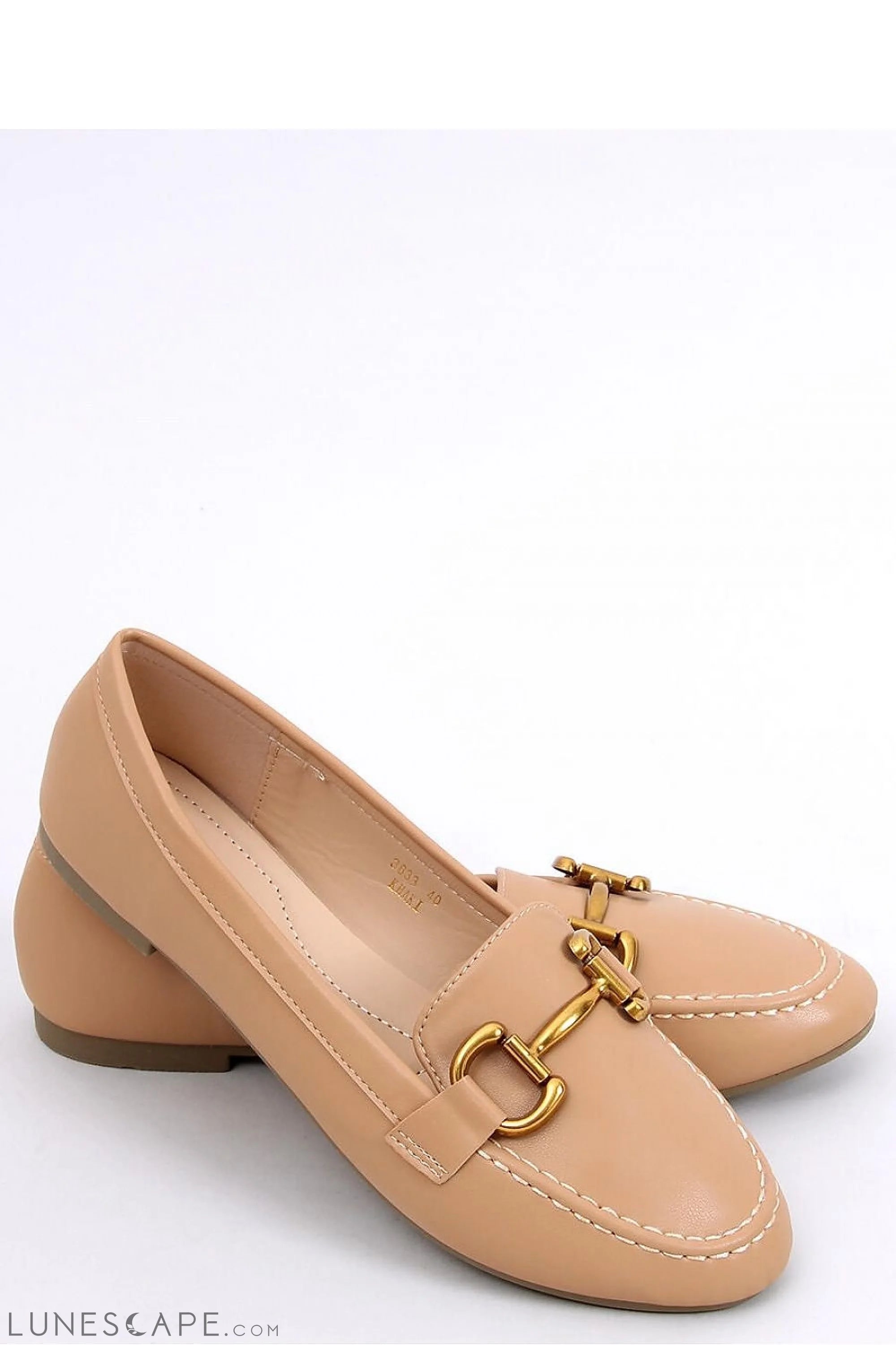Nude Vegan Leather Low-Heel Loafers - Brushed Gold Horsebit & Topstitch Detail LUNESCAPE