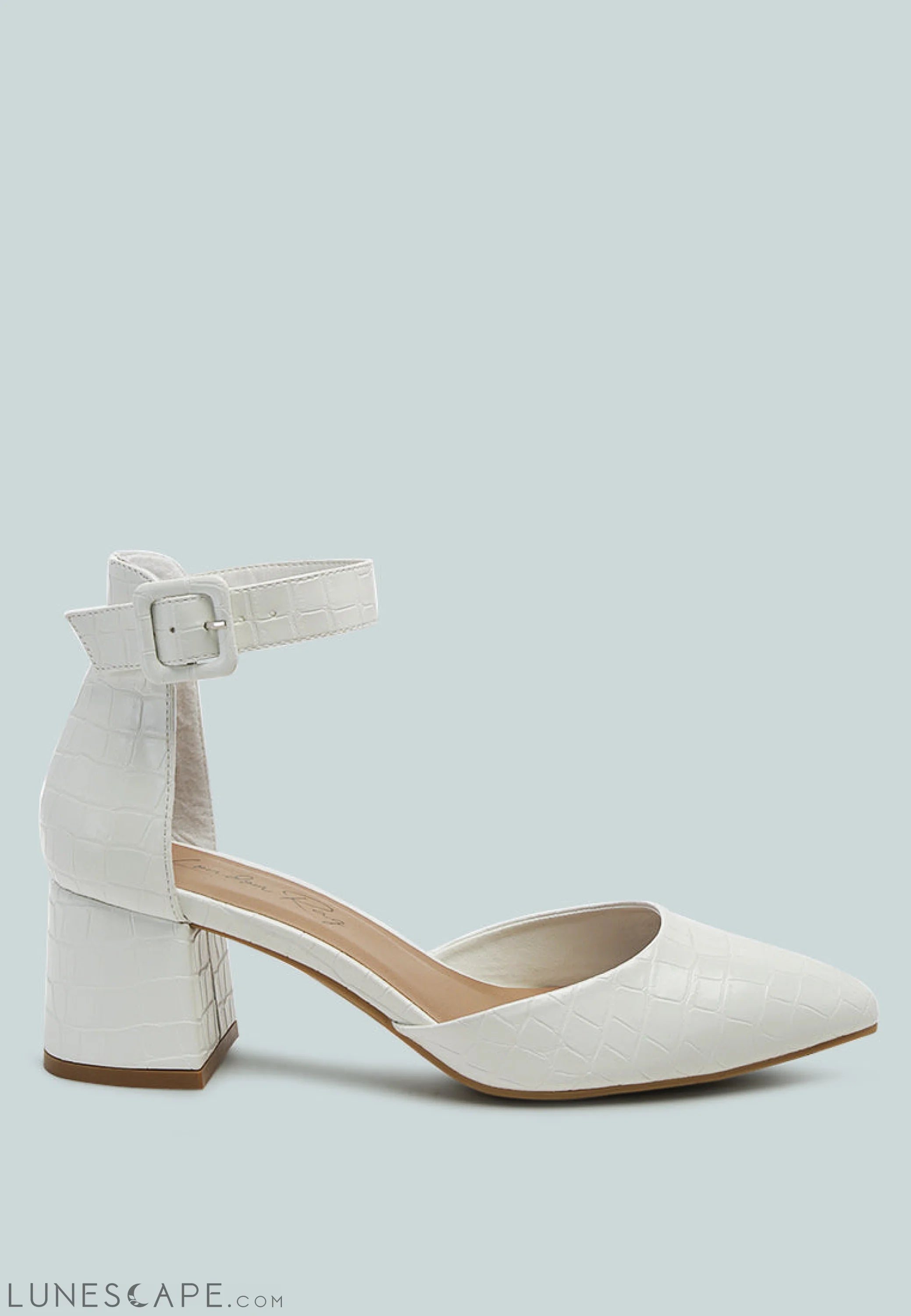 Nymph Faux Leather Low Block Heel Sandals LUNESCAPE