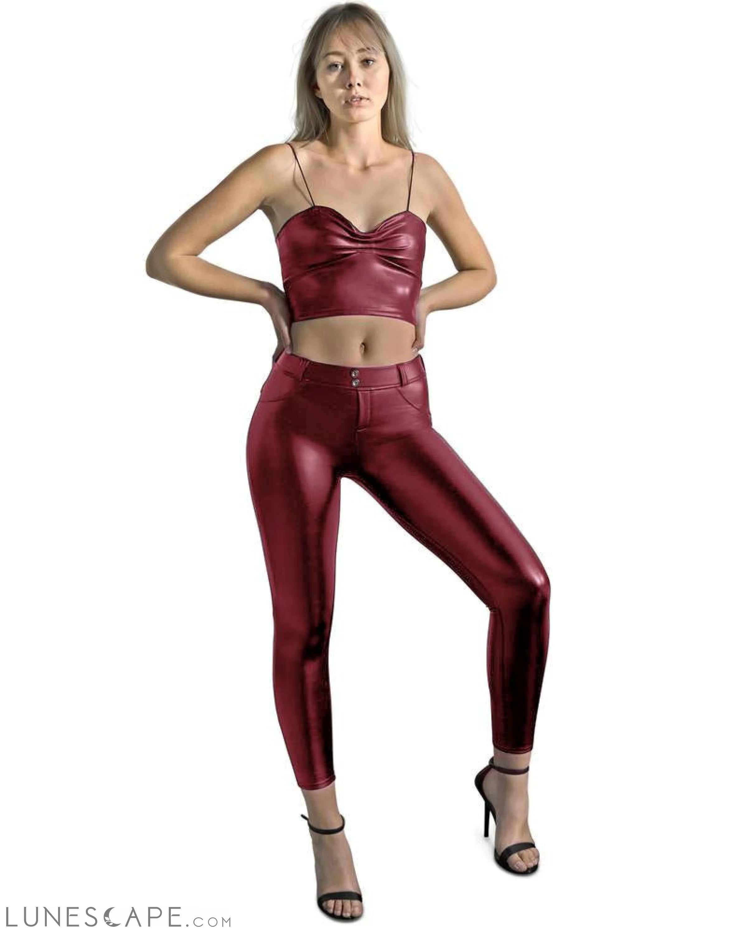 Oak Vegan Leather Pant - Maroon LUNESCAPE