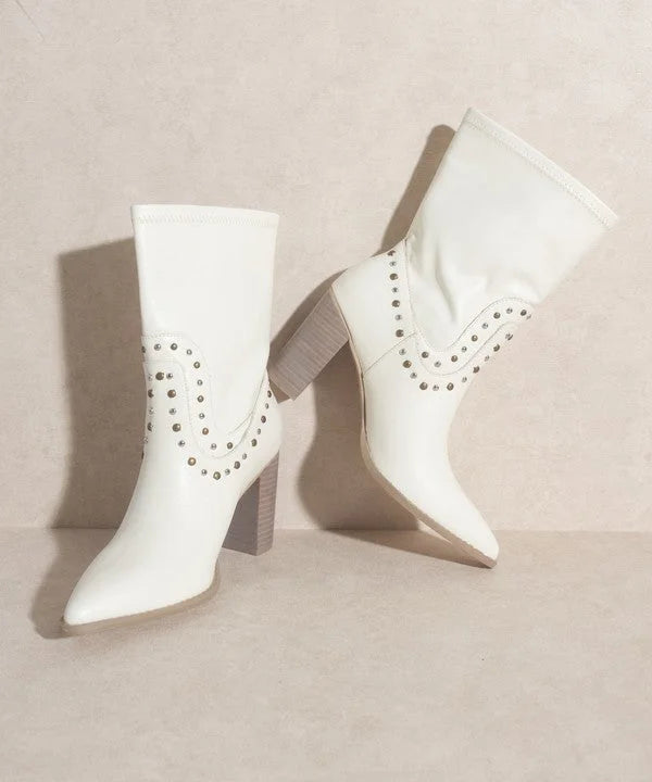 OASIS SOCIETY Paris - Studded Block Heel Western Boots LUNESCAPE