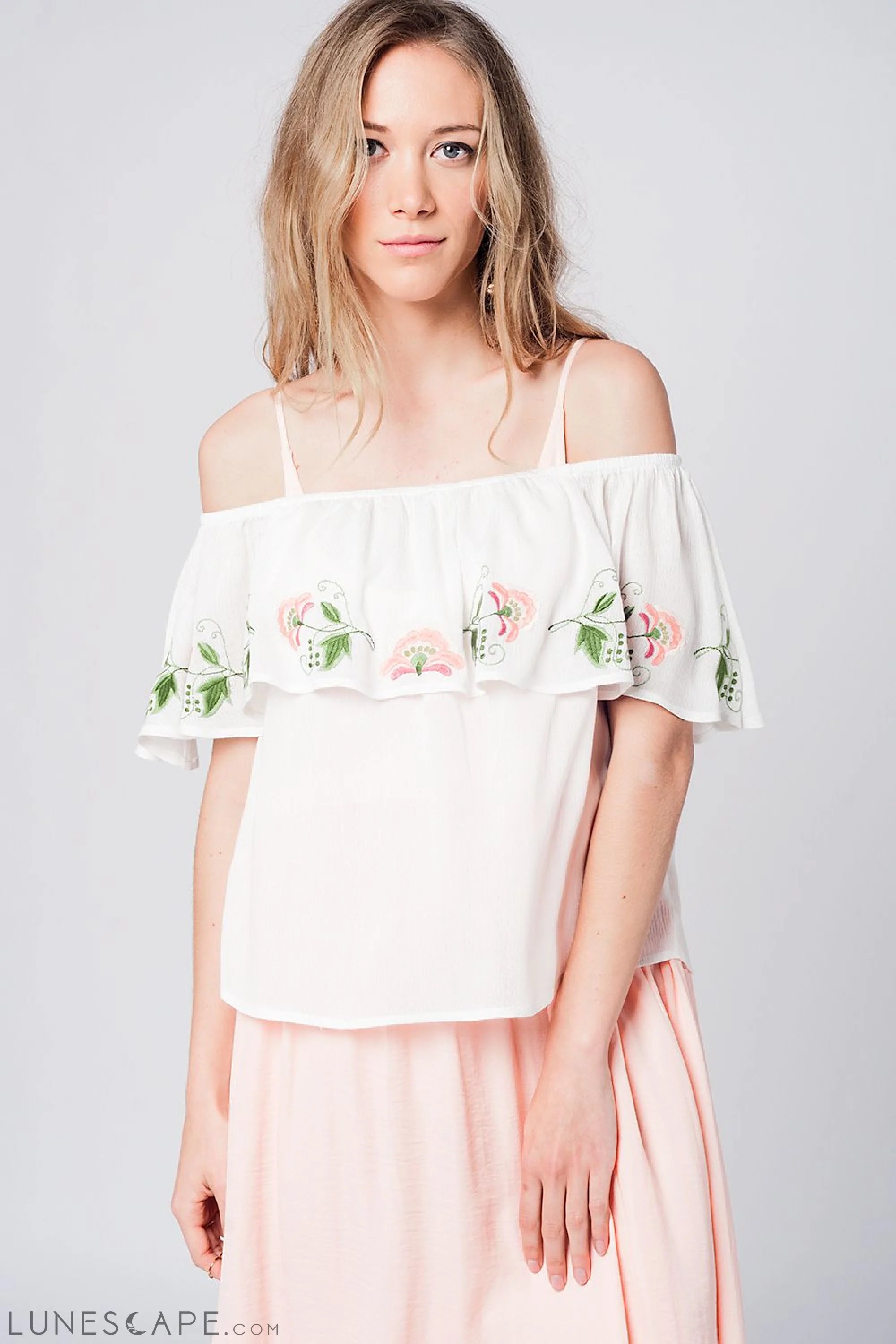 Off Shoulder Ruffle White Blouse Button Front Blouses