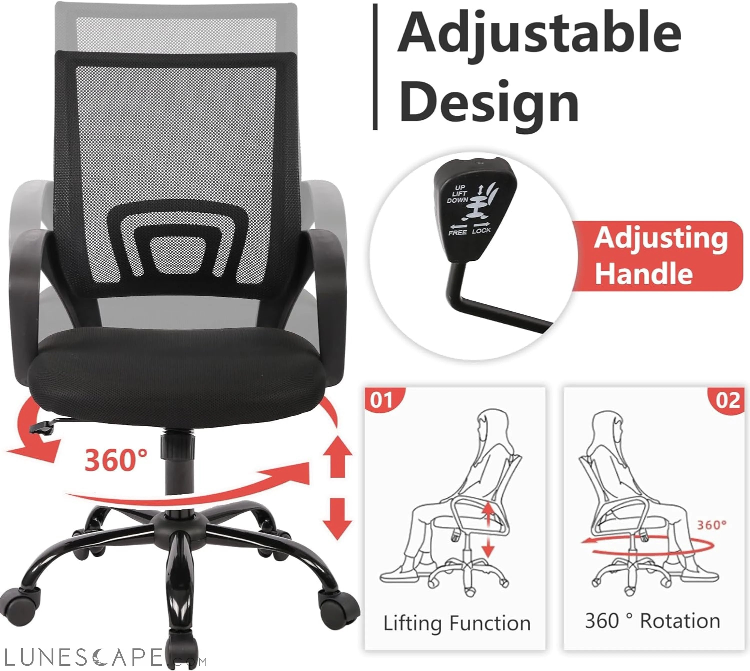 Office Chair Computer Chair Ergonomic Cheap Desk Chair Adjustable LUNESCAPE