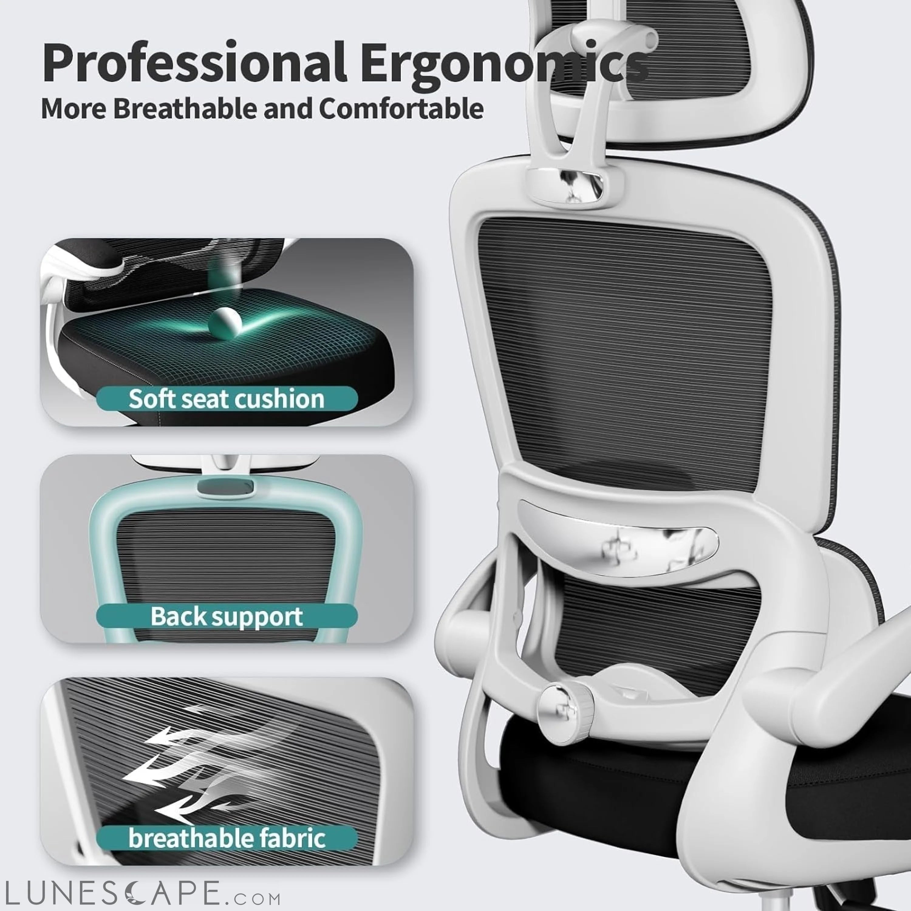 Office Chair Ergonomic Desk Chair, 330 LBS Home Mesh Office Desk LUNESCAPE