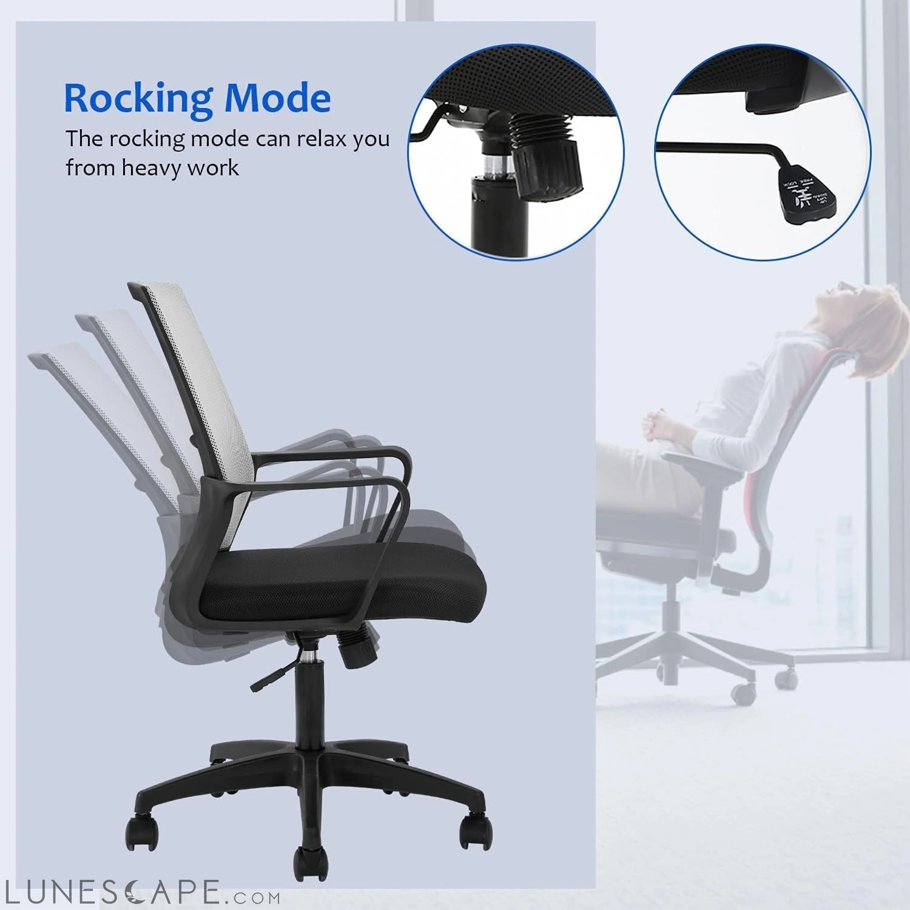 Office Chair Ergonomic Desk Task Chair Mesh Computer Chair Mid-Back LUNESCAPE