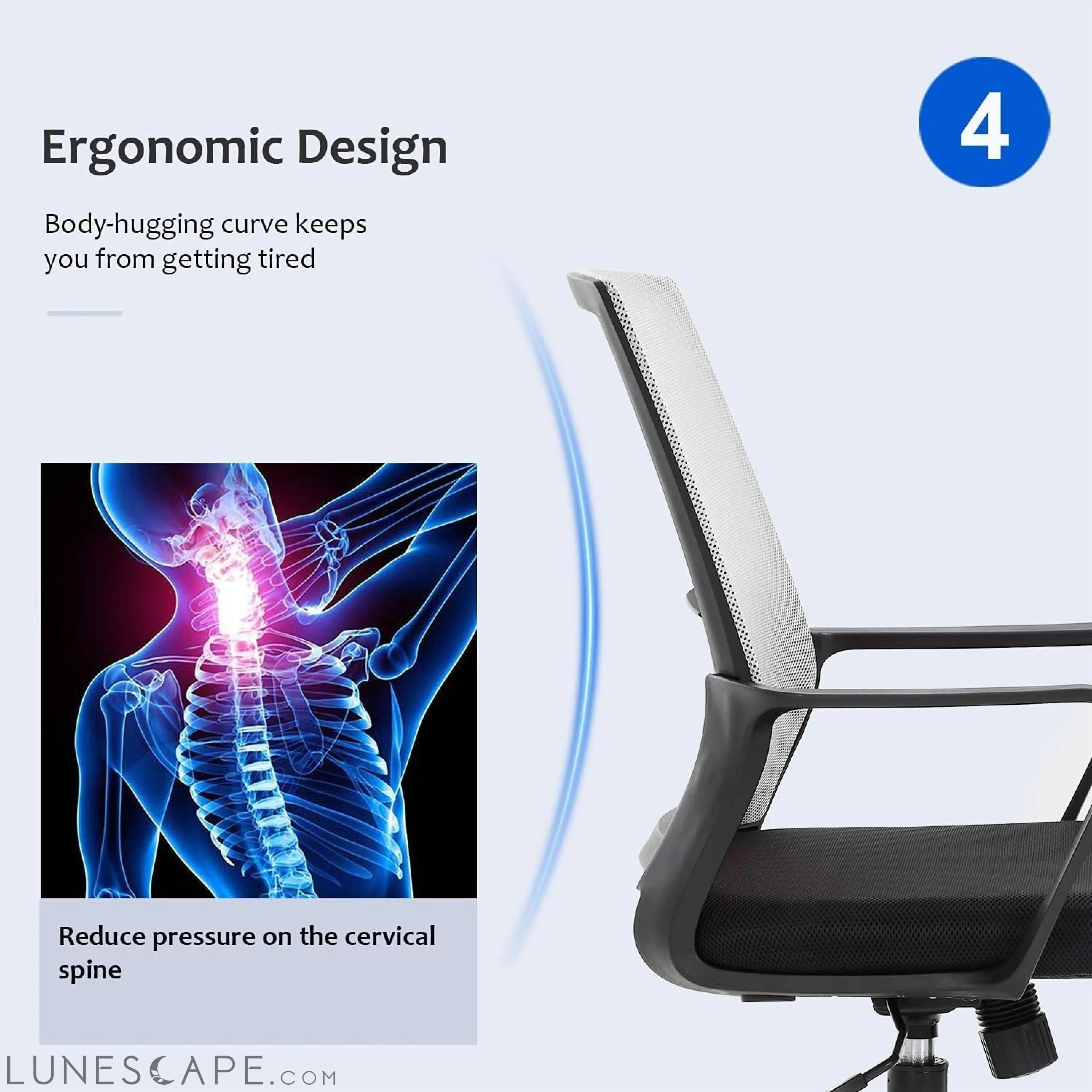 Office Chair Ergonomic Desk Task Chair Mesh Computer Chair Mid-Back LUNESCAPE
