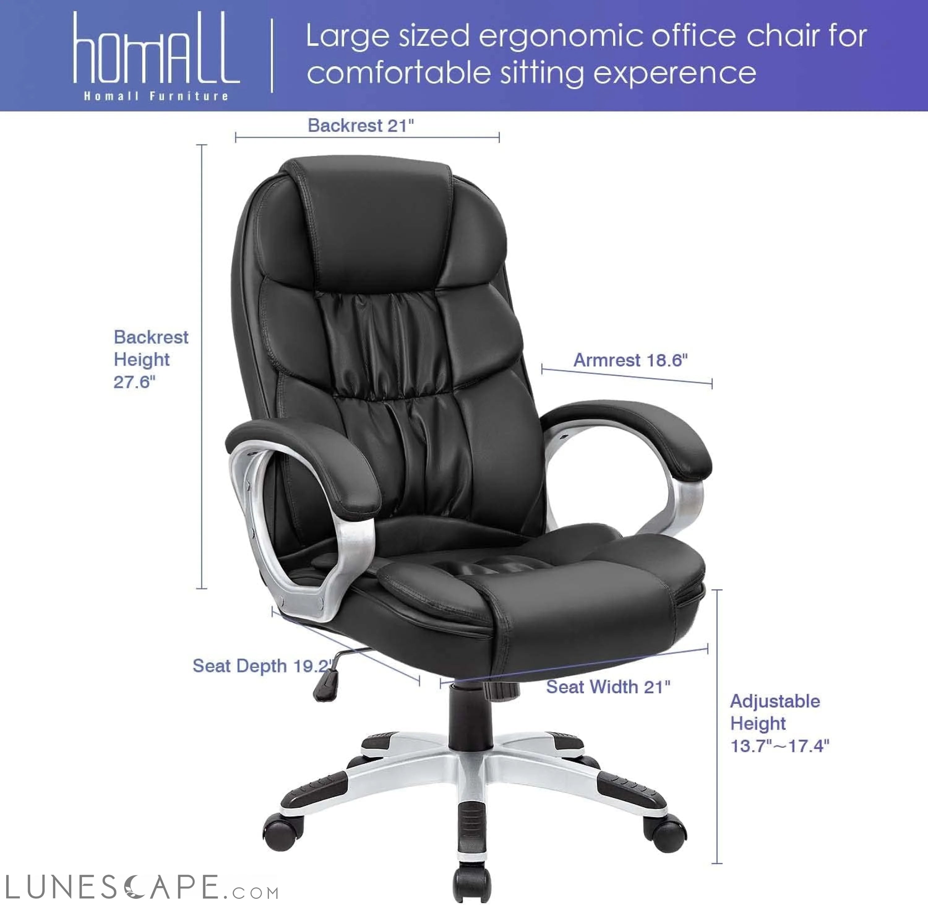 Office Chair High Back Computer Desk Chair, PU Leather Adjustable LUNESCAPE