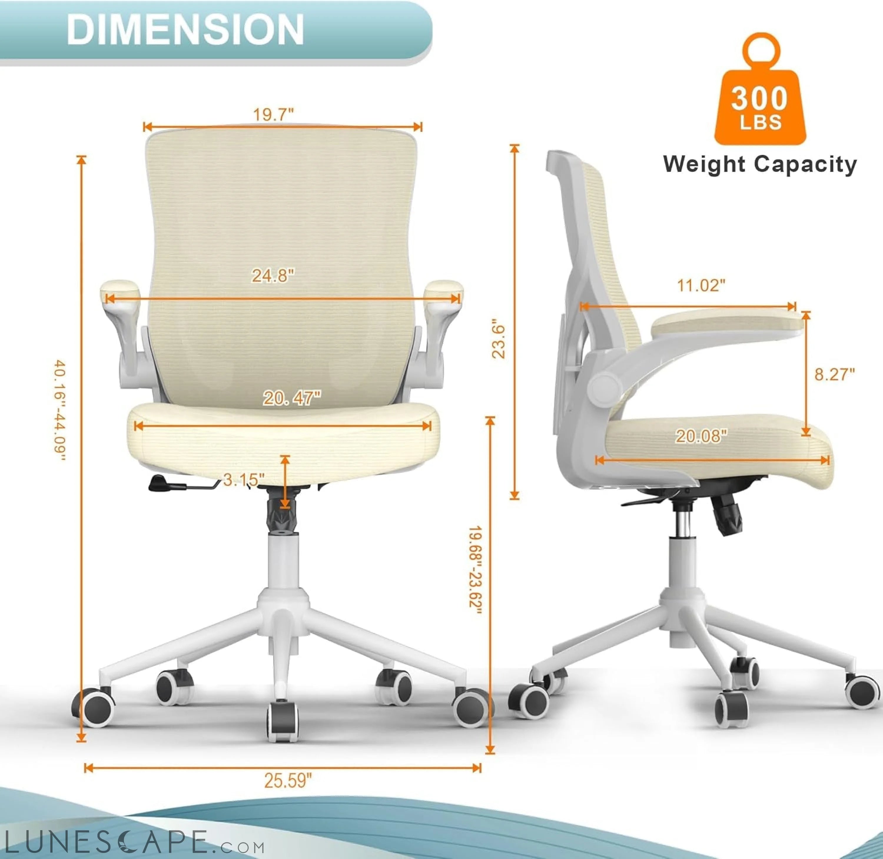 Office Chair, High Back Desk Chair Adjustable Height and Ergonomic LUNESCAPE