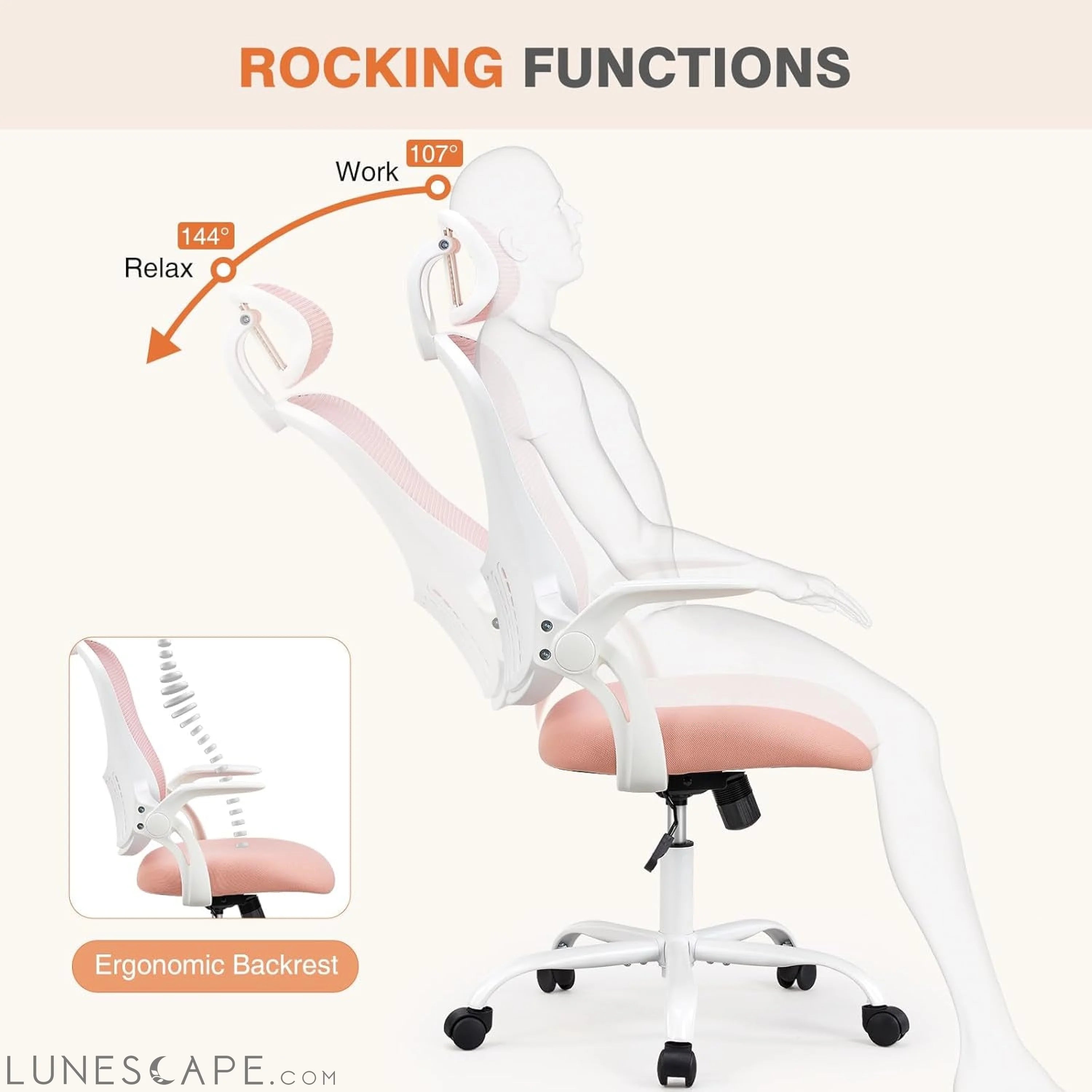 Office Computer Desk Chair, Ergonomic High-Back Mesh Rolling Work LUNESCAPE