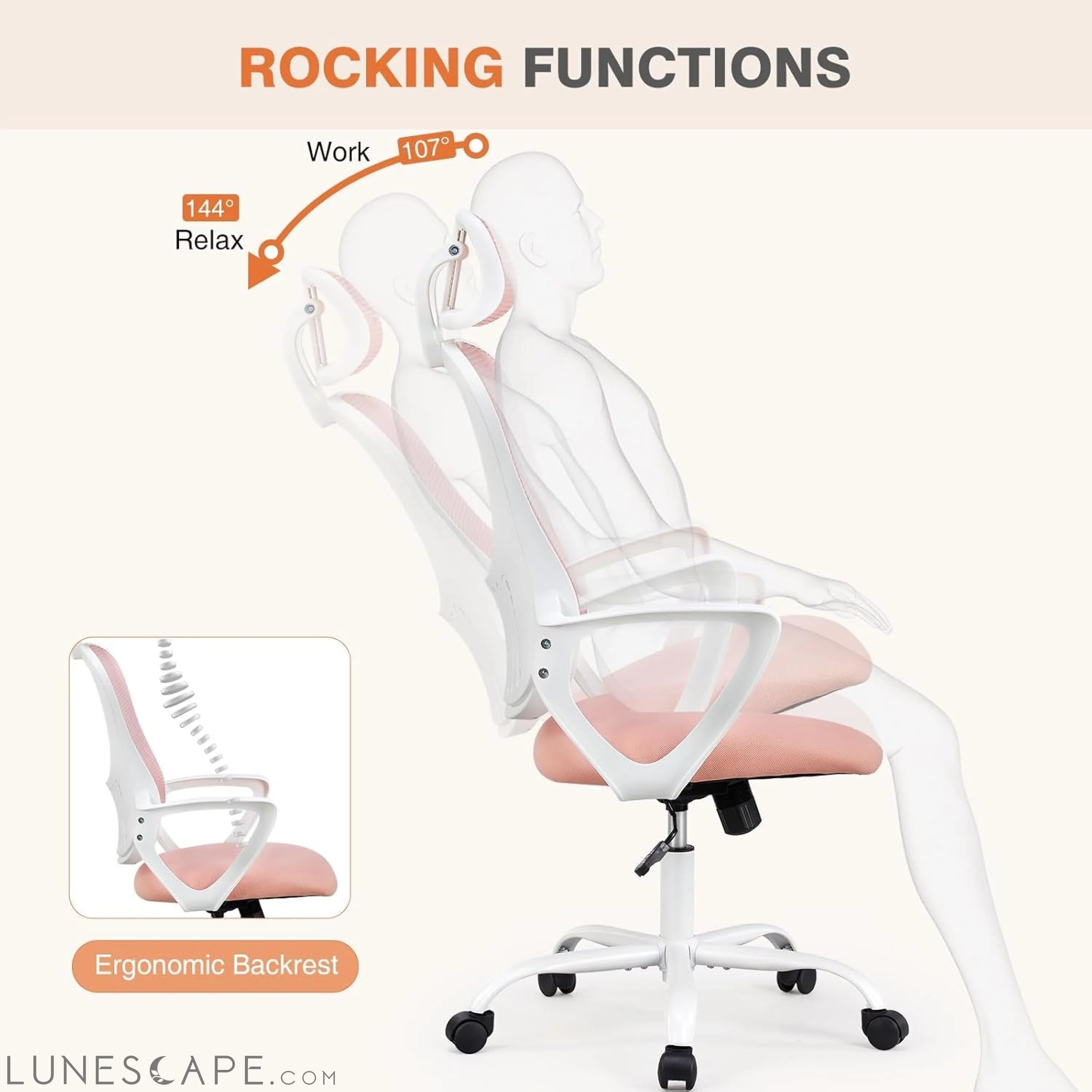 Office Computer Desk Chair, Ergonomic High-Back Mesh Rolling Work LUNESCAPE