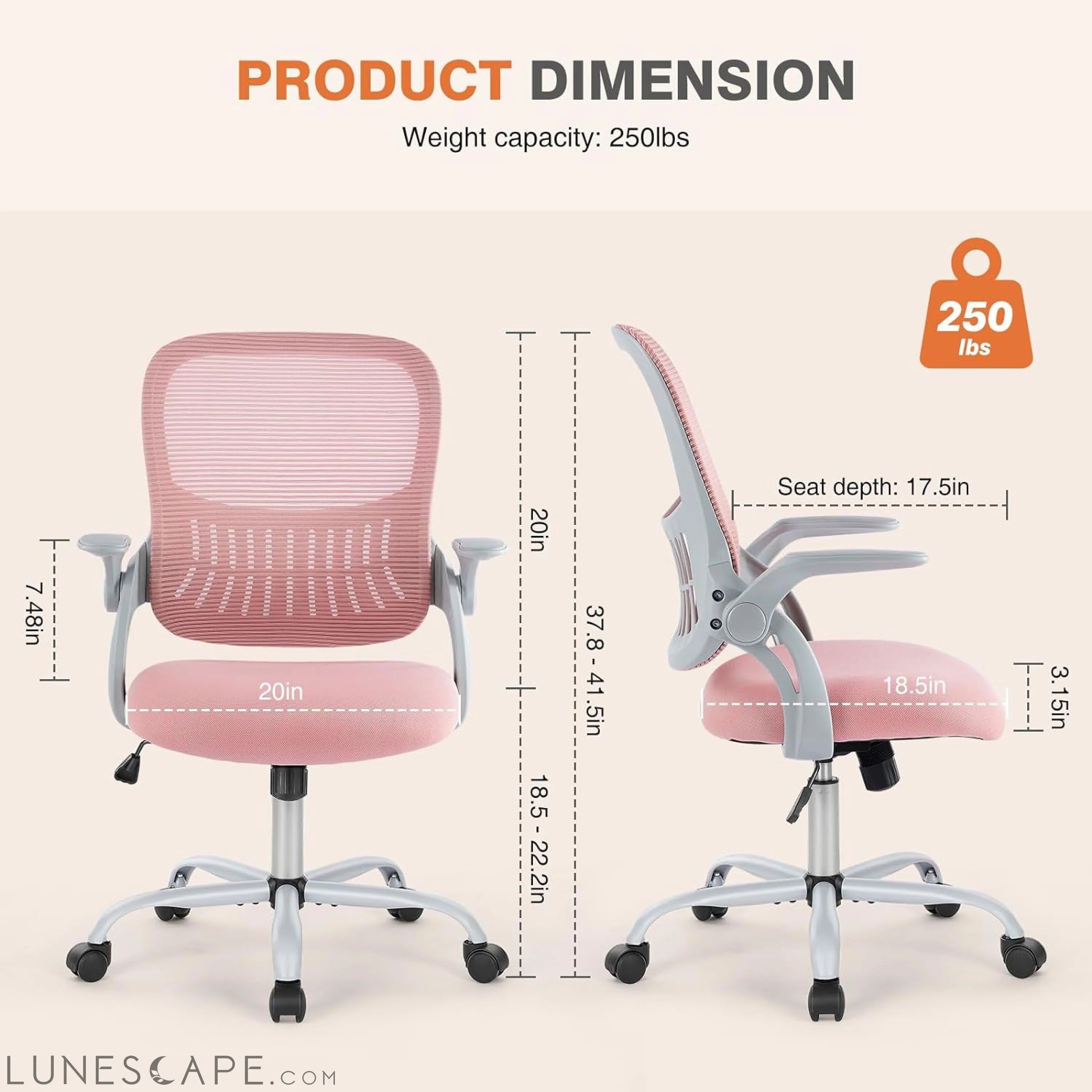 Office Computer Desk Chair, Ergonomic Mid-Back Mesh Rolling Work LUNESCAPE