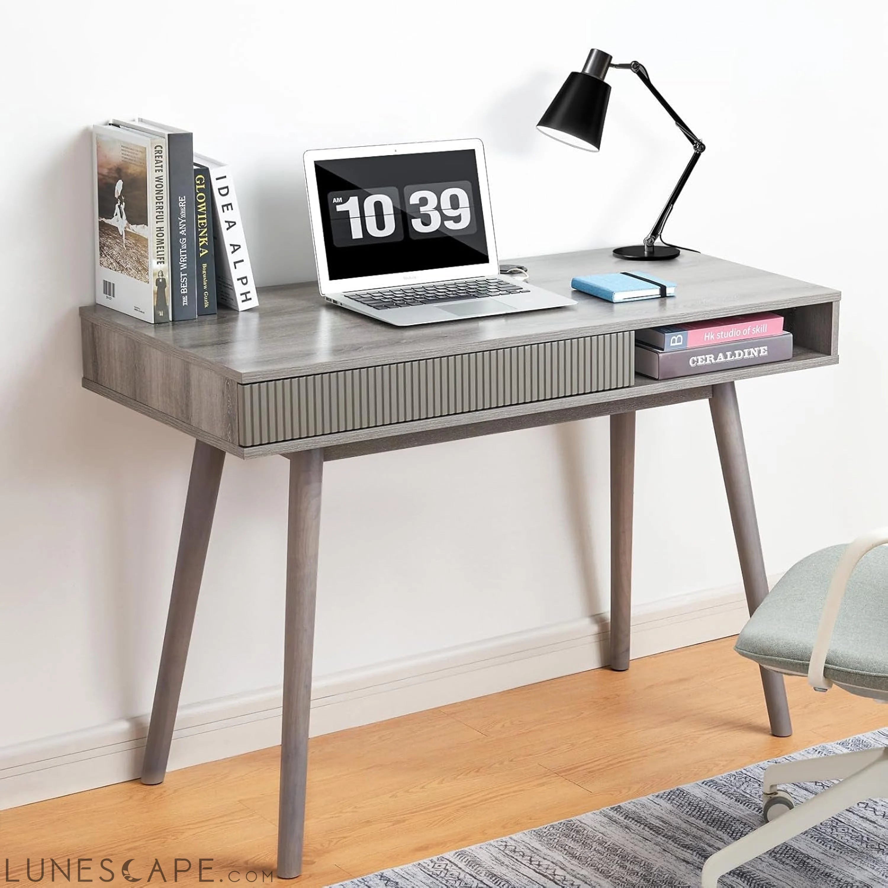 Office Desk Mid Century Modern Desk Writing Desk with Drawer Simple LUNESCAPE