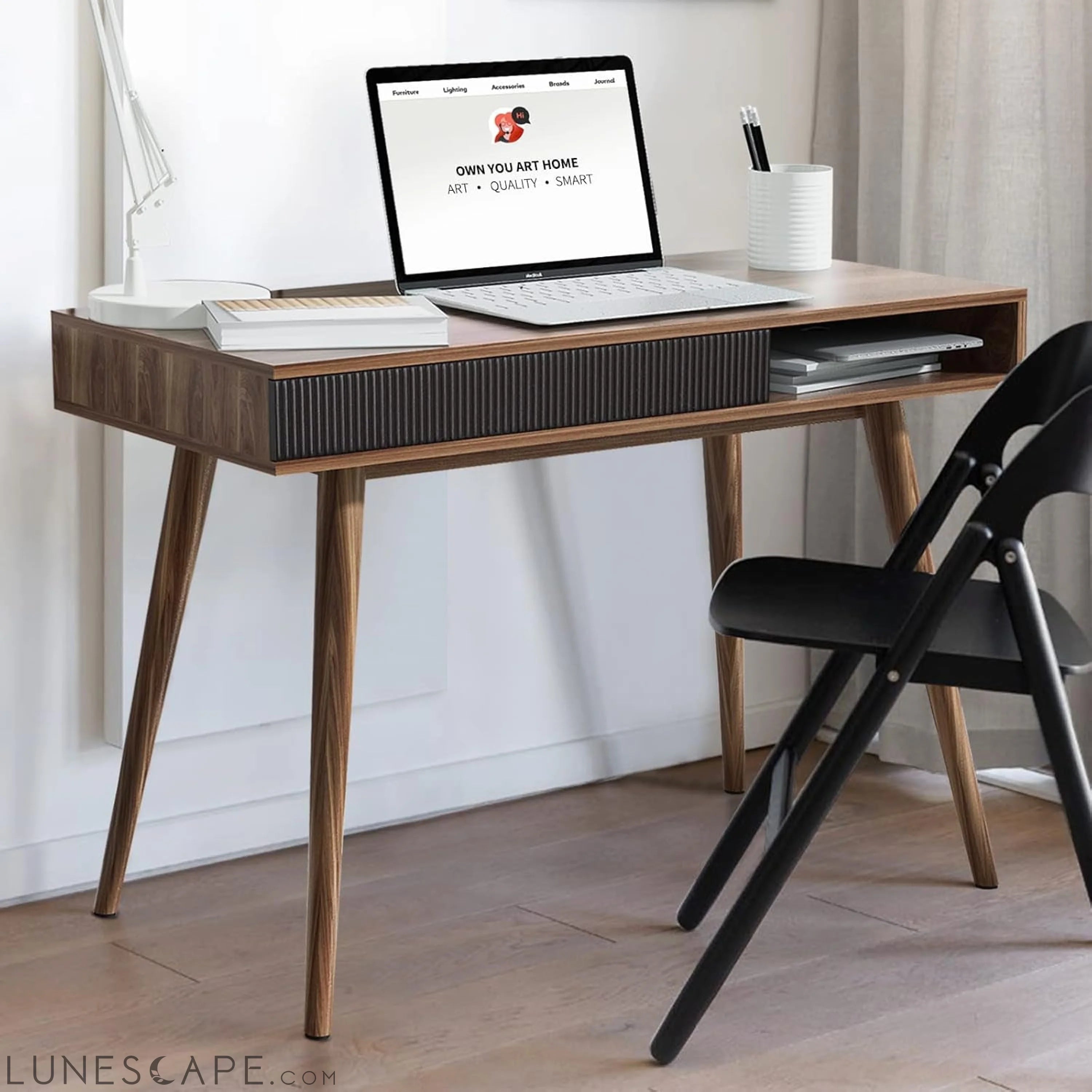 Office Desk Mid Century Modern Desk Writing Desk with Drawer Simple LUNESCAPE