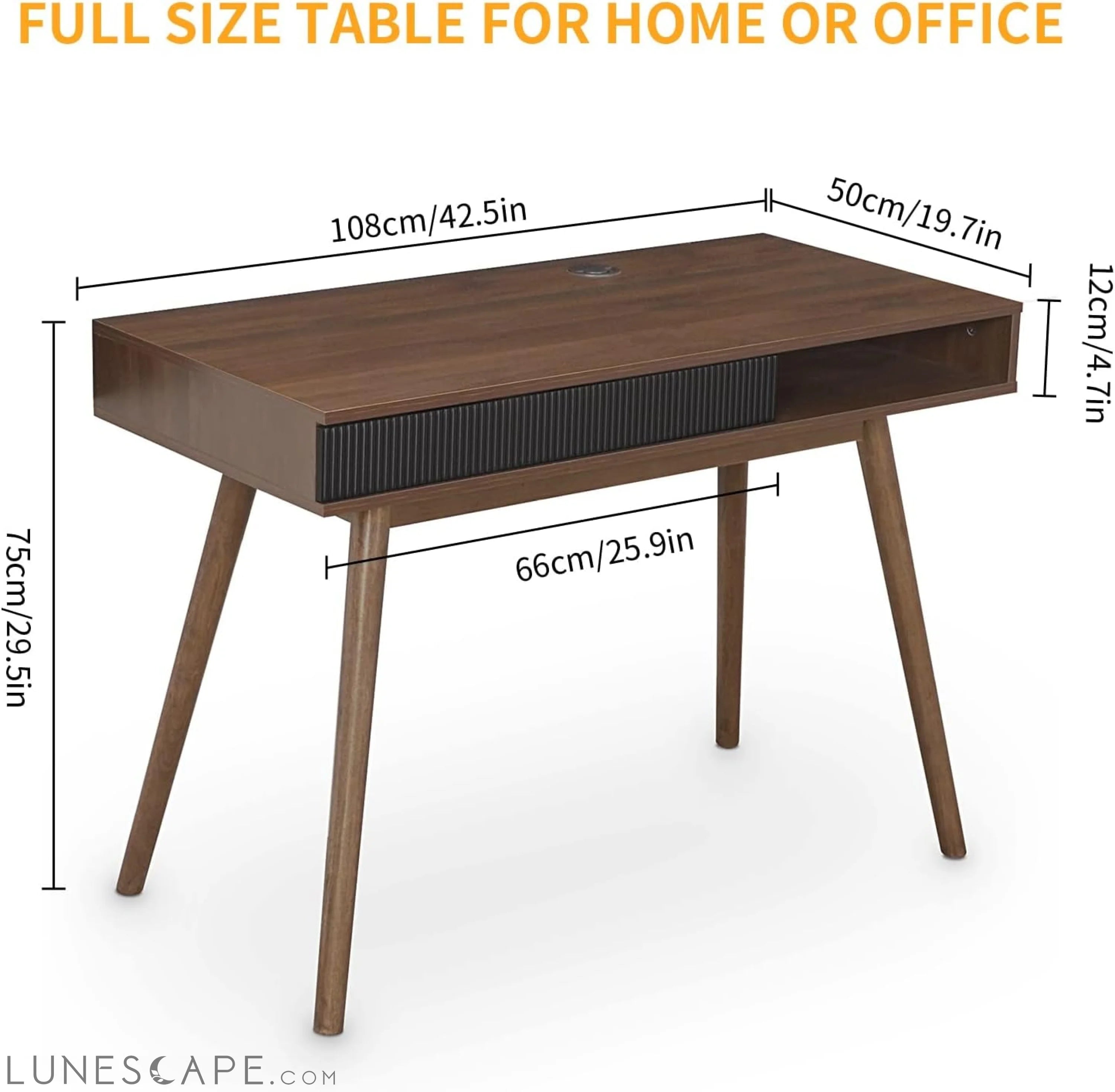 Office Desk Mid Century Modern Desk Writing Desk with Drawer Simple LUNESCAPE