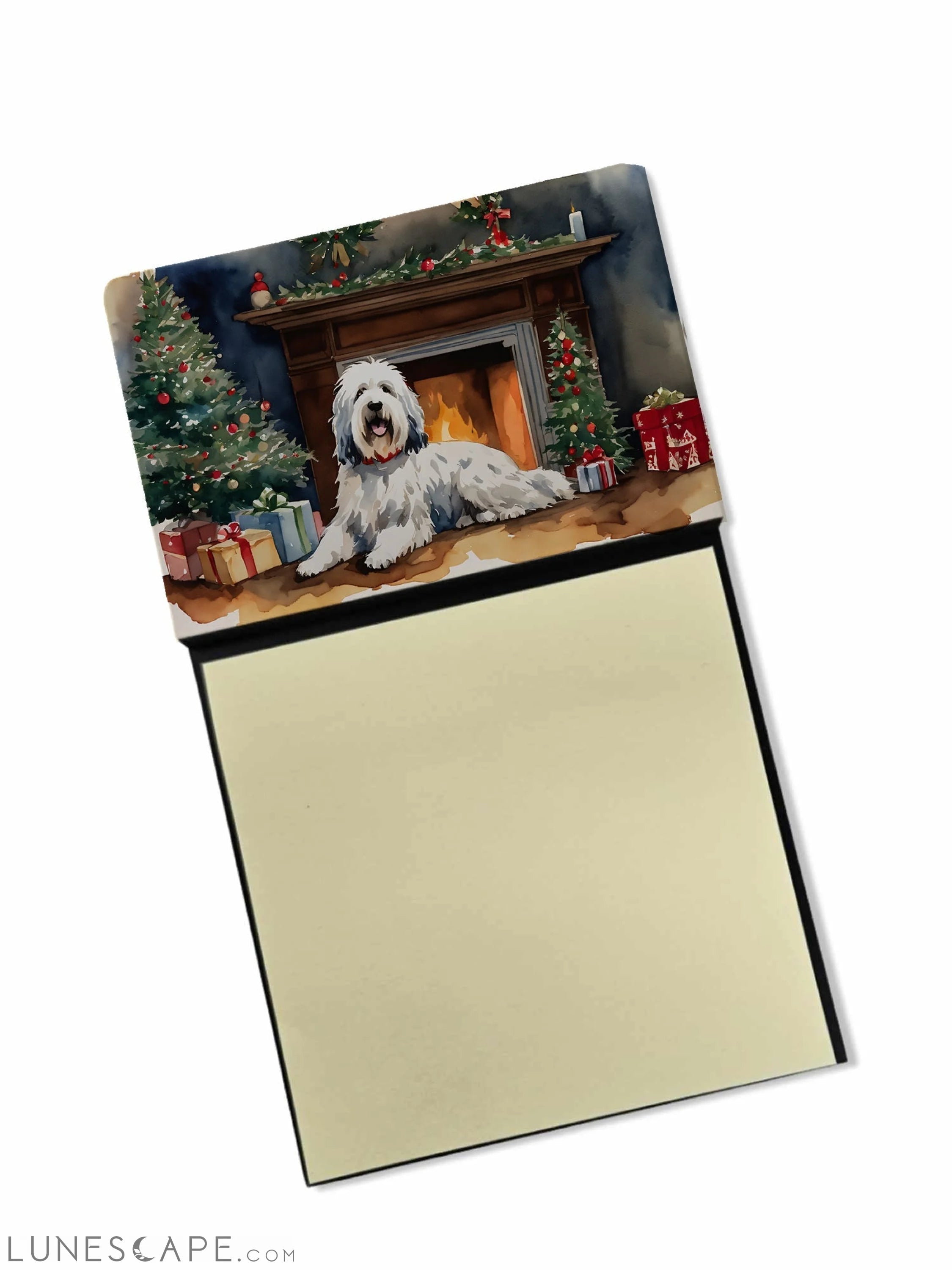 Old English Sheepdog Cozy Christmas Sticky Note Holder LUNESCAPE