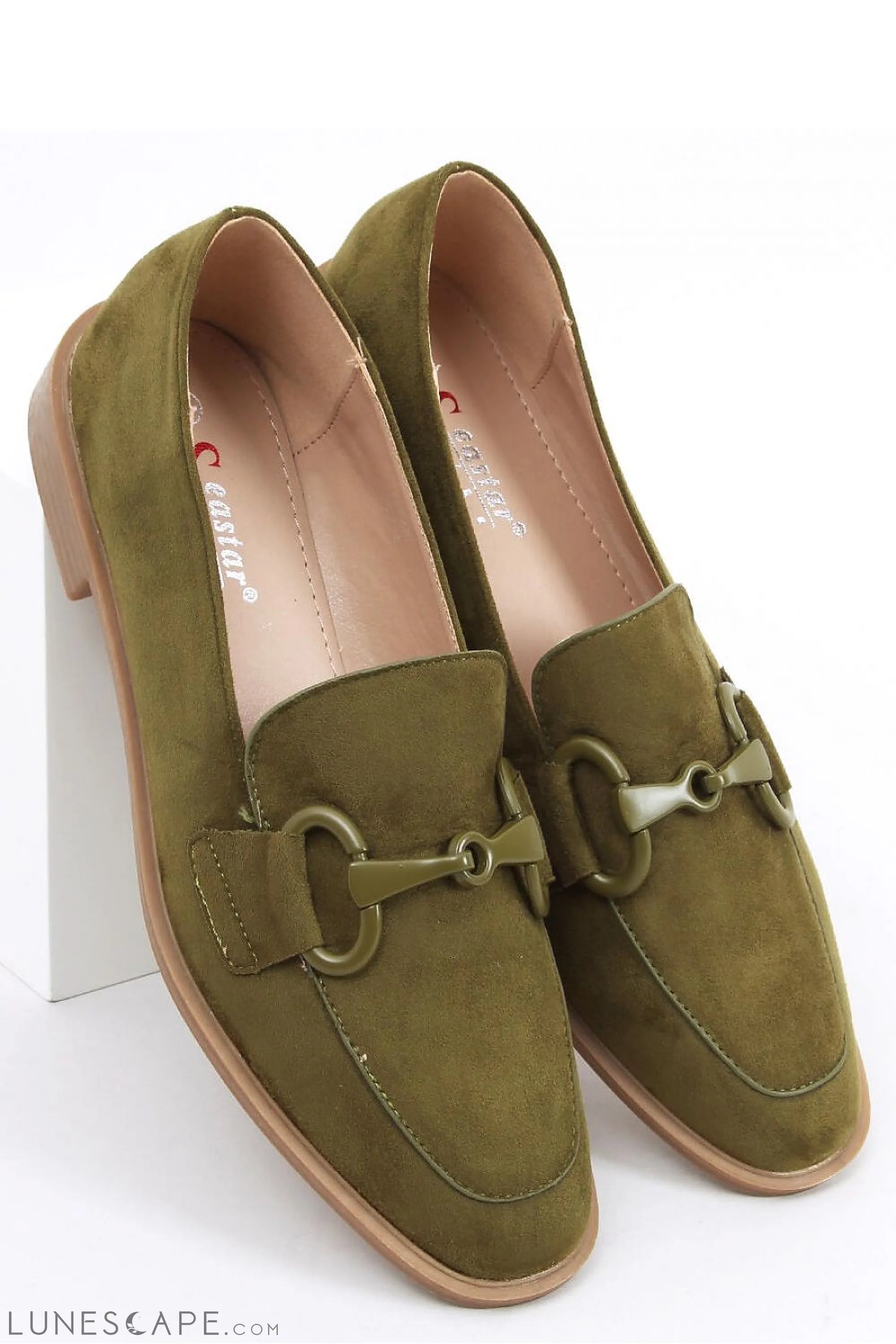 Olive Green Suede Loafers – Women's Almond Toe with Monochrome Horsebit Detail LUNESCAPE