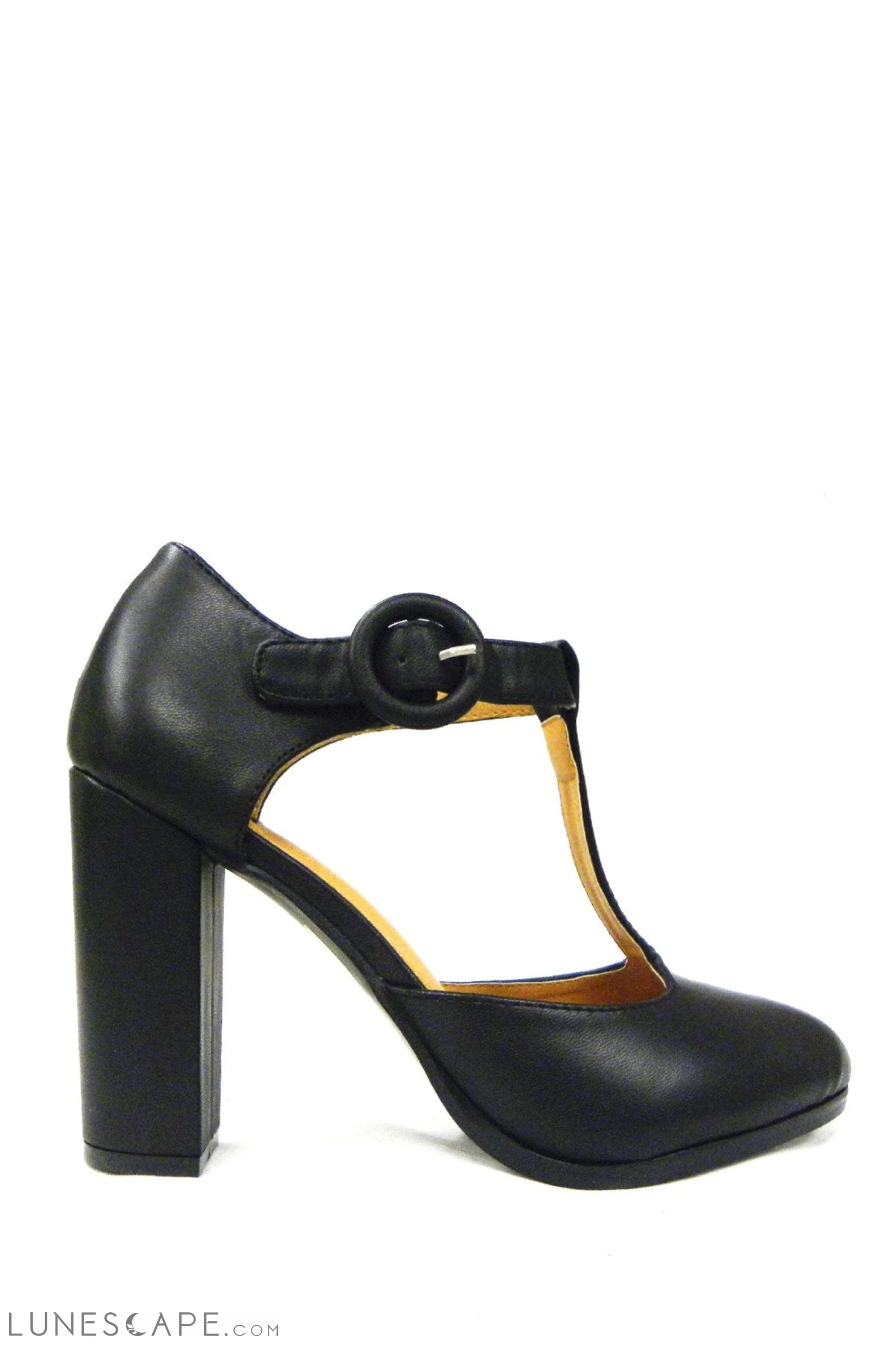 OLYSING T-Strap Mary Jane Jacquard Block Heel Pump LUNESCAPE