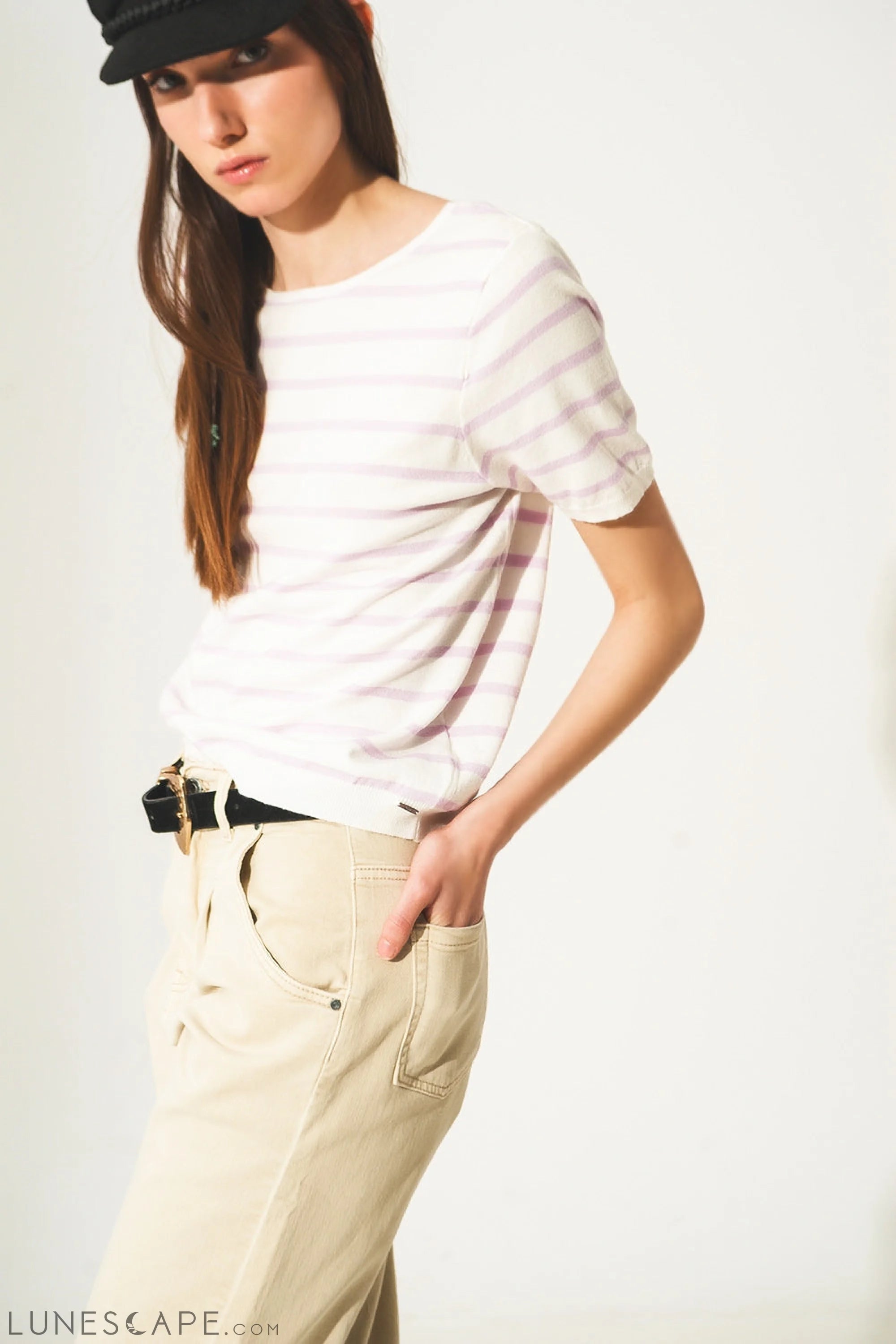 Open Back Lace Up Stripes Jumper in Lilac Womens Sweater LUNESCAPE
