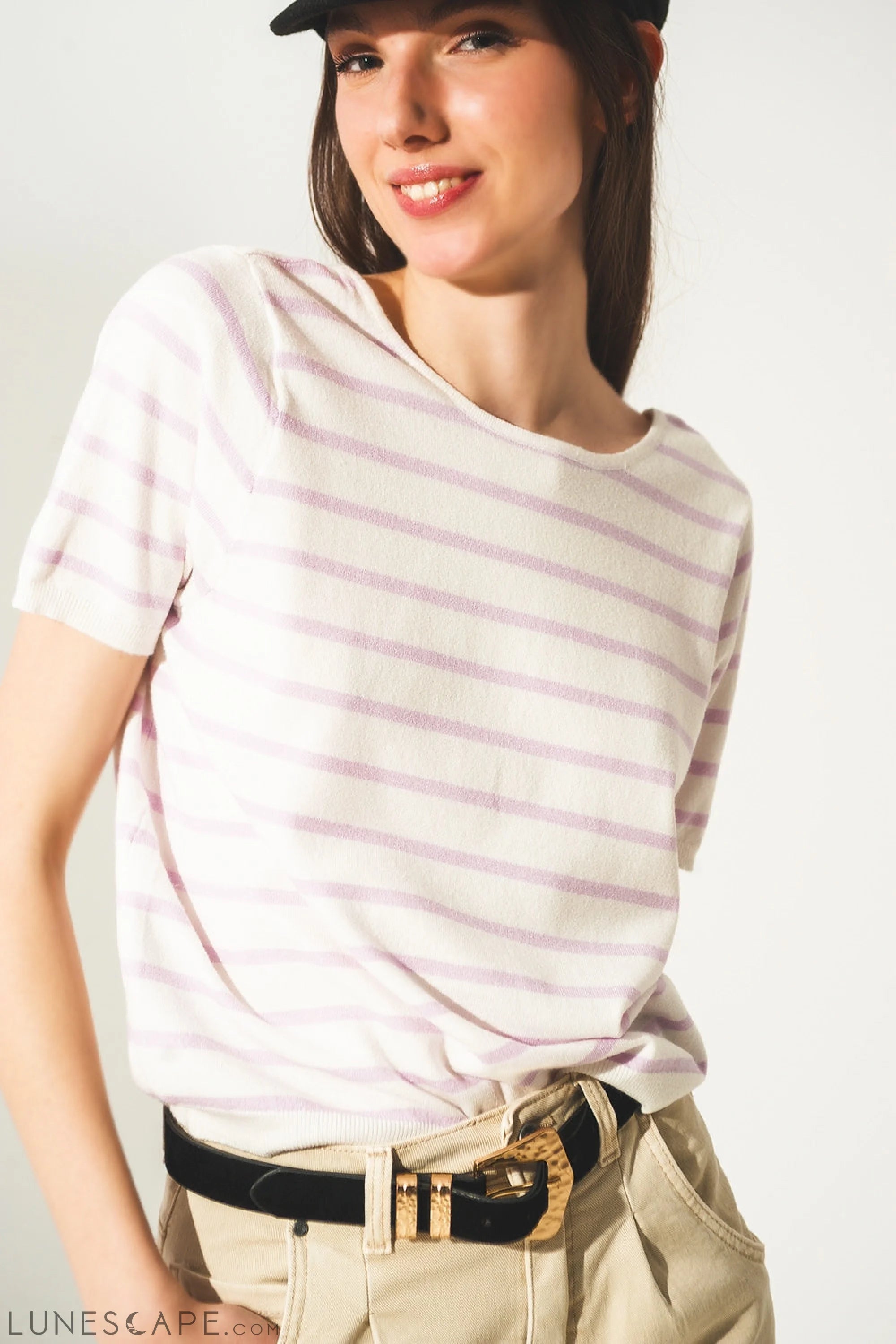 Open Back Lace Up Stripes Jumper in Lilac Womens Sweater LUNESCAPE