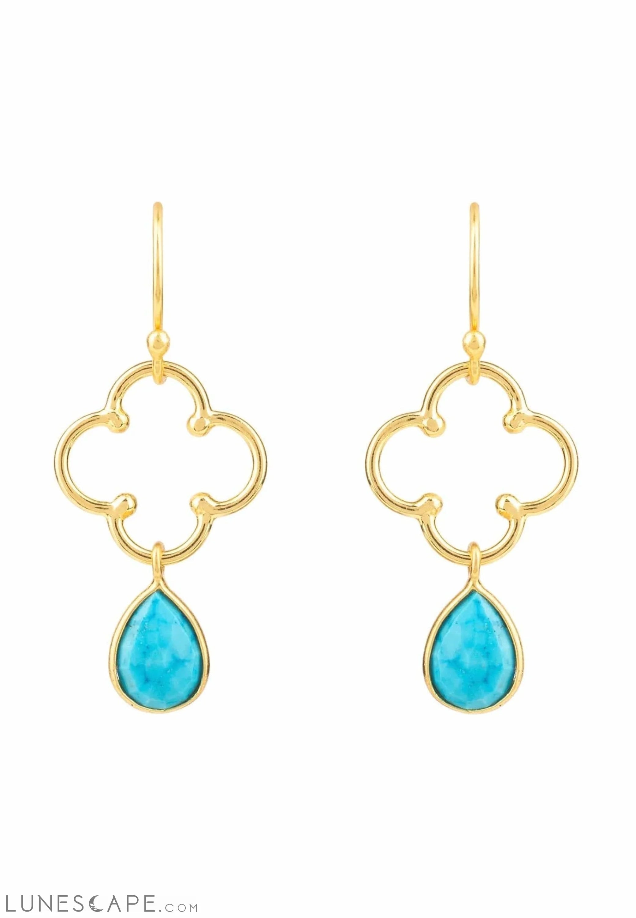 Open Clover Gemstone Drop Earring Gold Turquoise LUNESCAPE