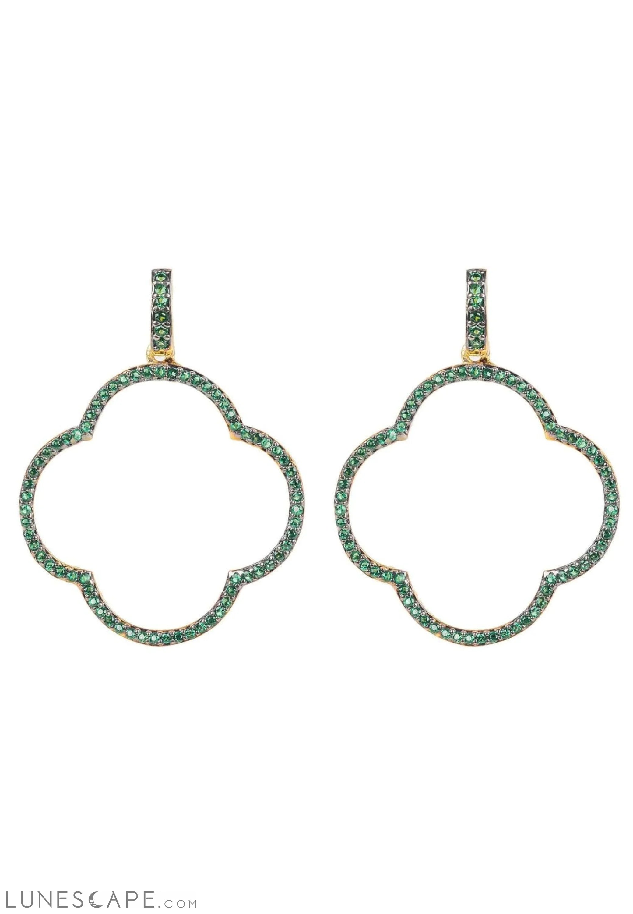 Open Clover Large Drop Earrings Green Gold LUNESCAPE
