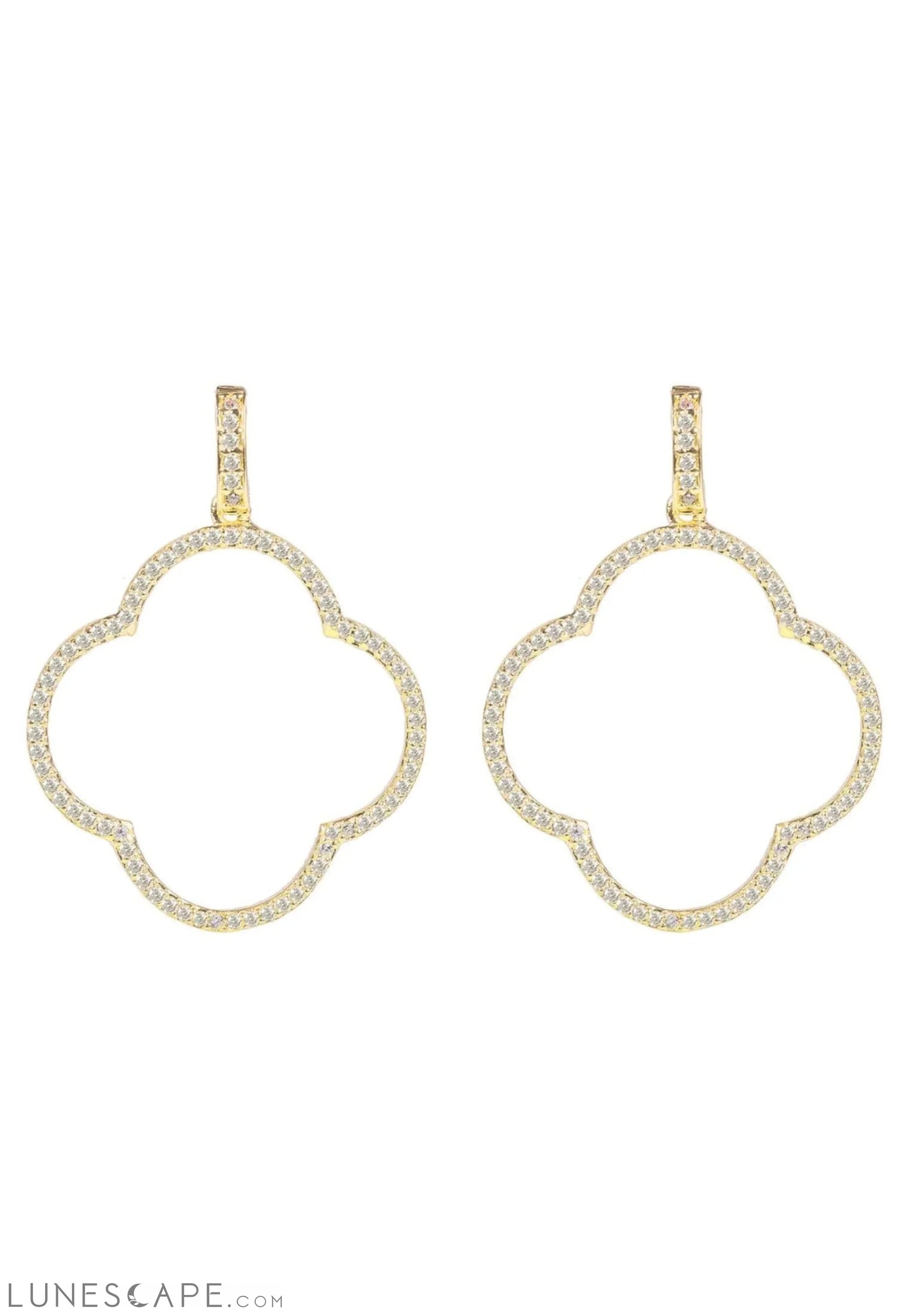Open Clover Large Drop Earrings White CZ Gold LUNESCAPE