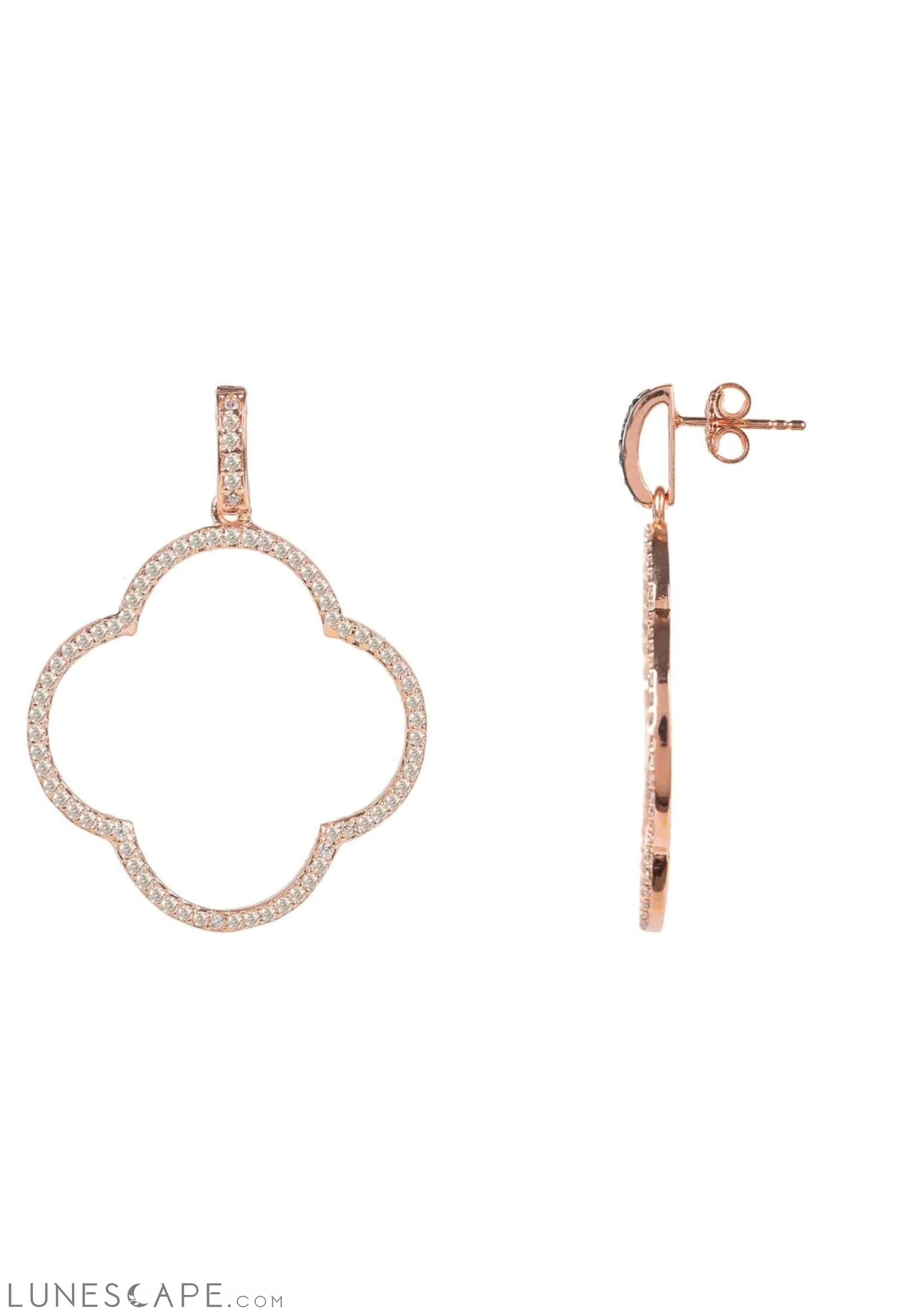 Open Clover Large Drop Earrings White CZ Rosegold LUNESCAPE