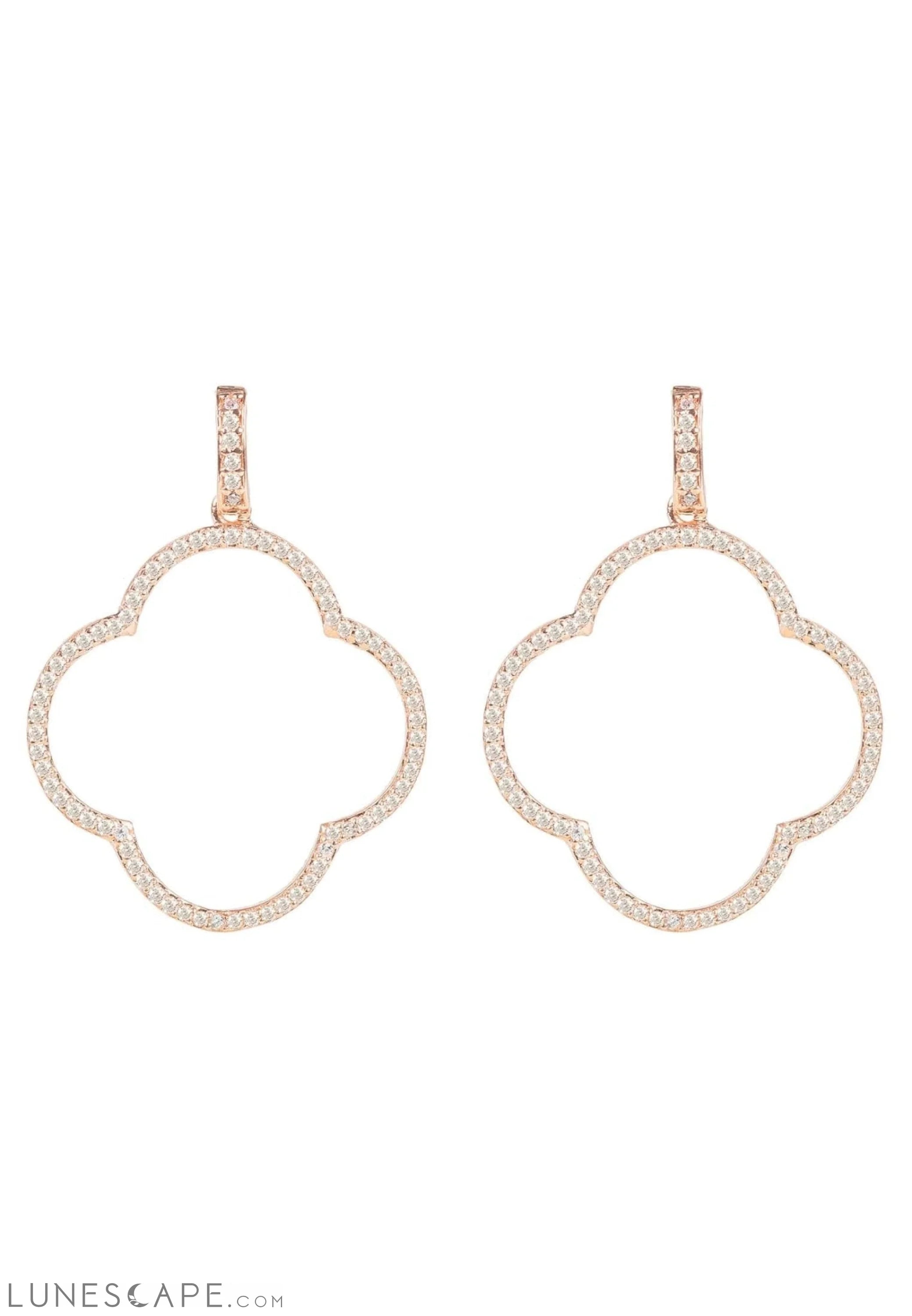 Open Clover Large Drop Earrings White CZ Rosegold LUNESCAPE