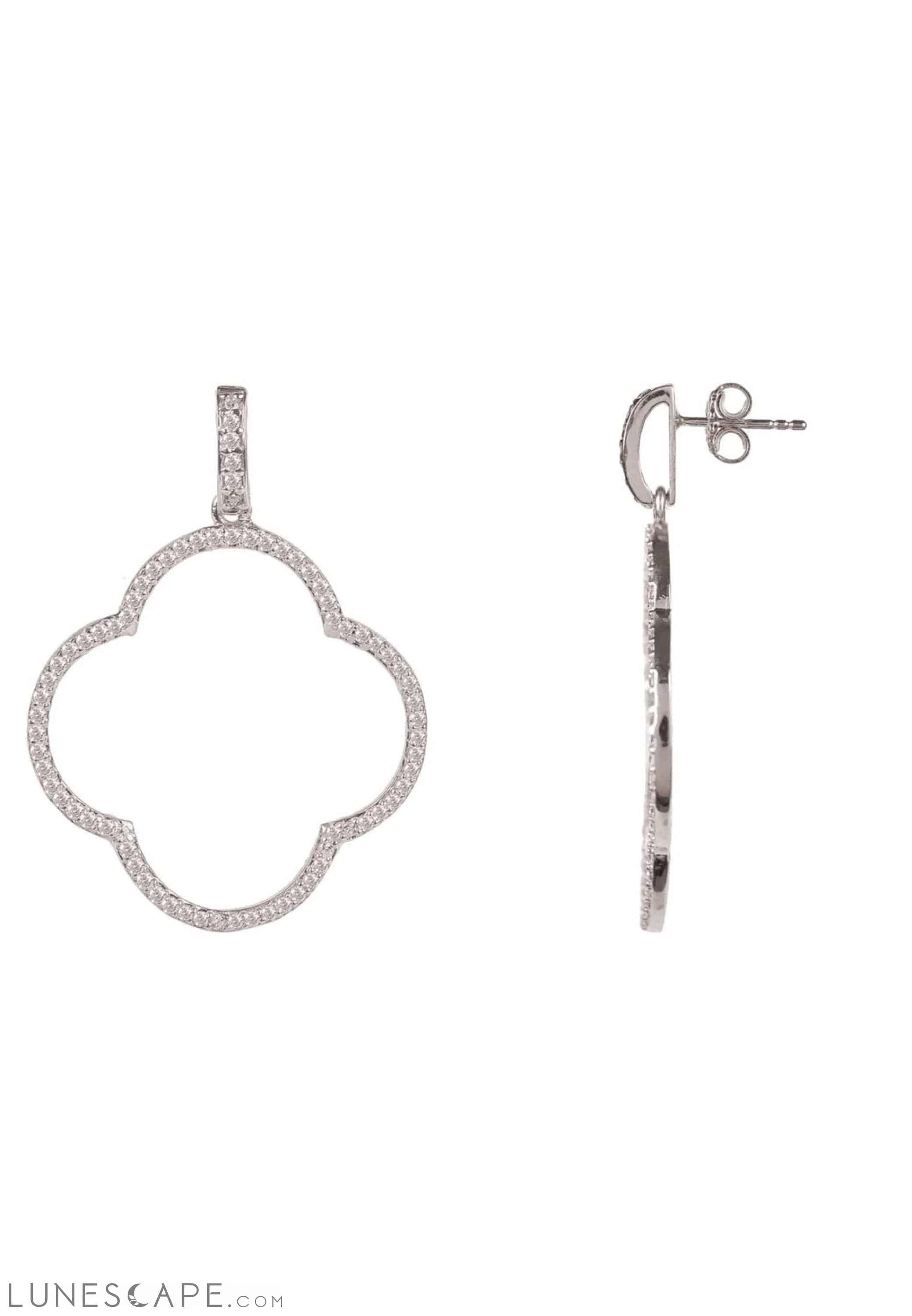 Open Clover Large Drop Earrings White CZ Silver LUNESCAPE