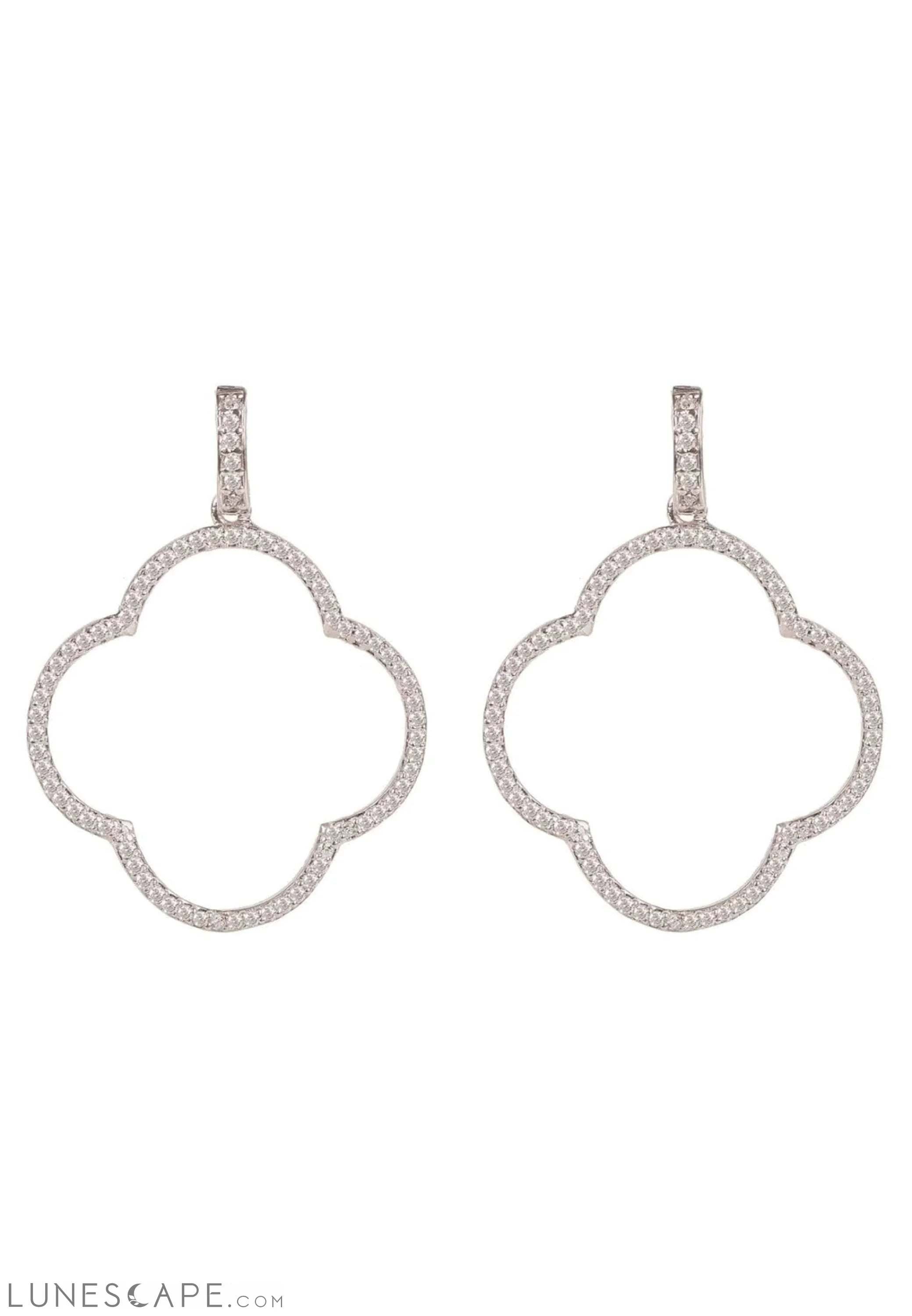 Open Clover Large Drop Earrings White CZ Silver LUNESCAPE