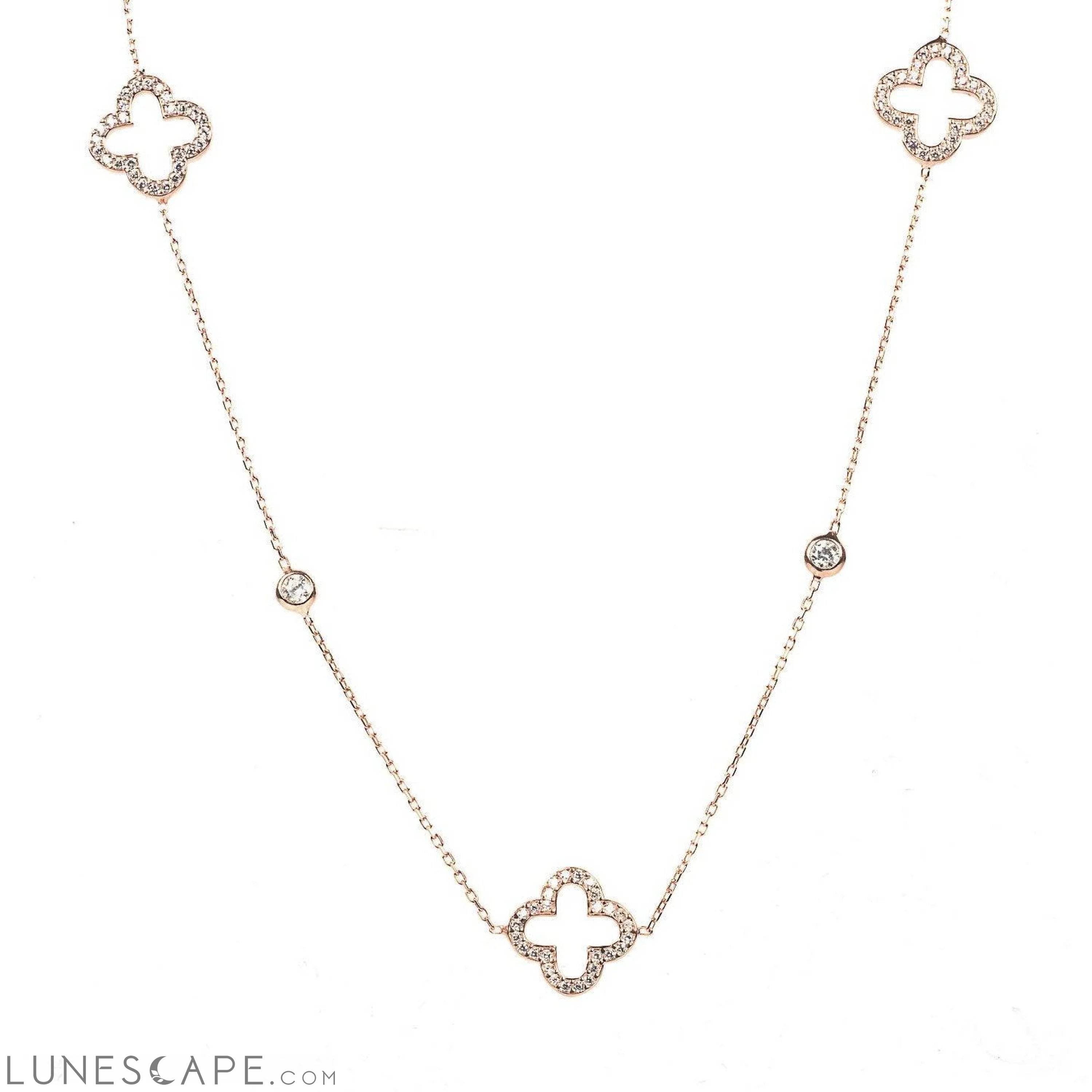 Open Clover Long Necklace Rosegold LUNESCAPE