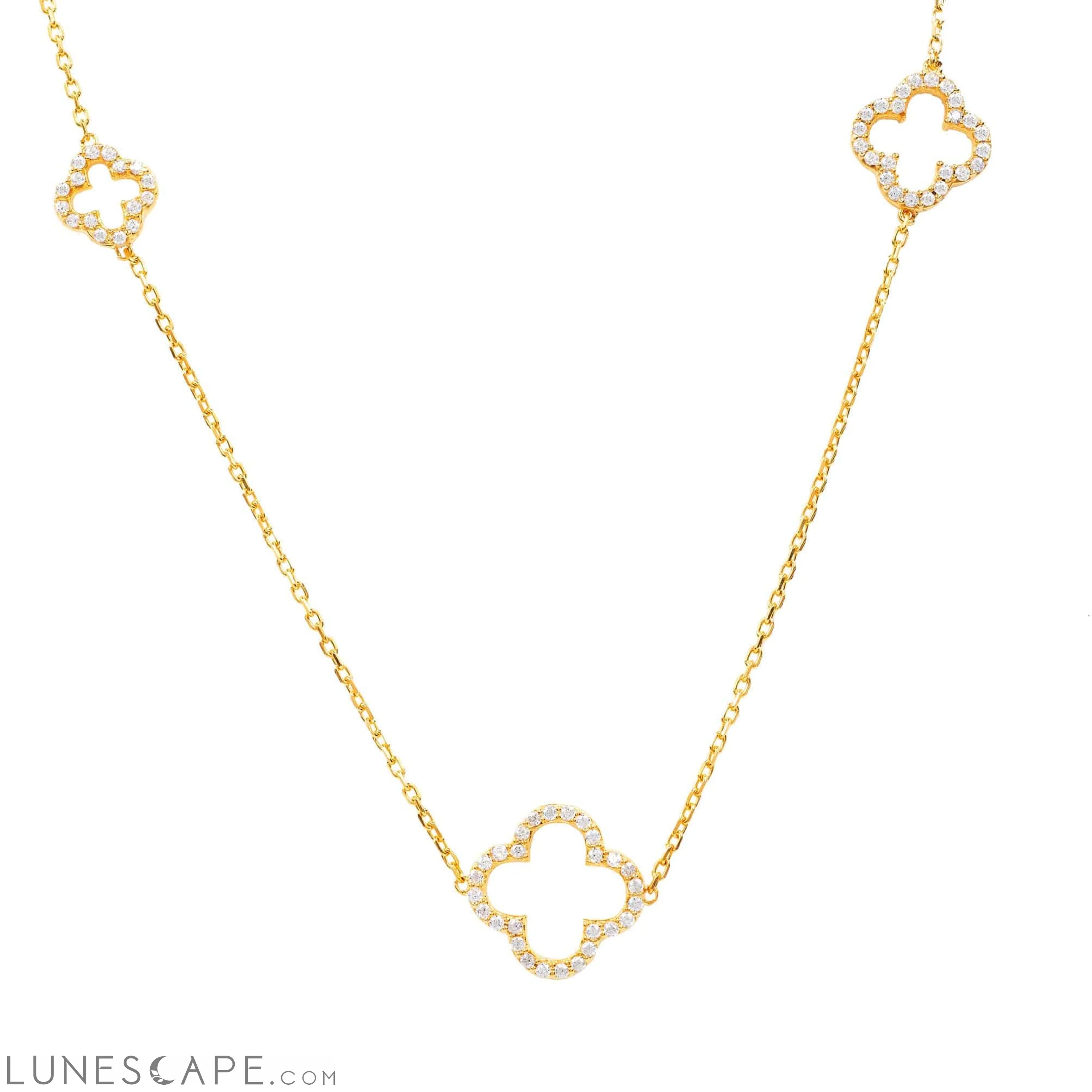 Open Clover Long White Cz Necklace Gold LUNESCAPE