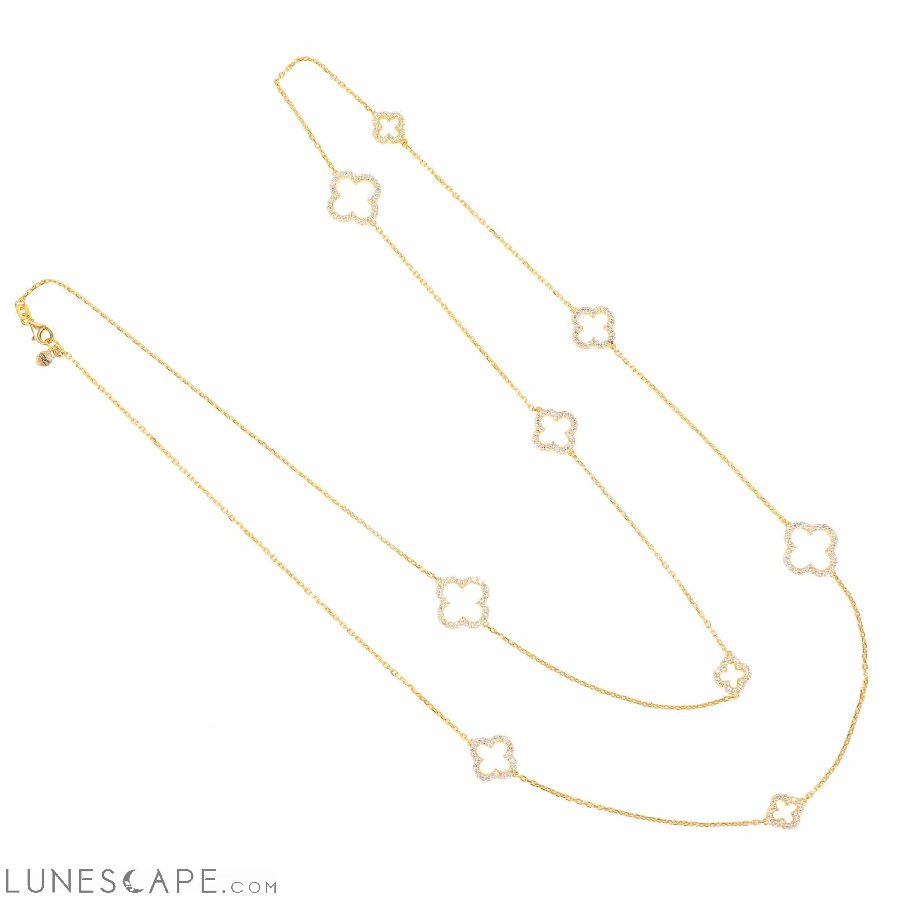 Open Clover Long White Cz Necklace Gold LUNESCAPE