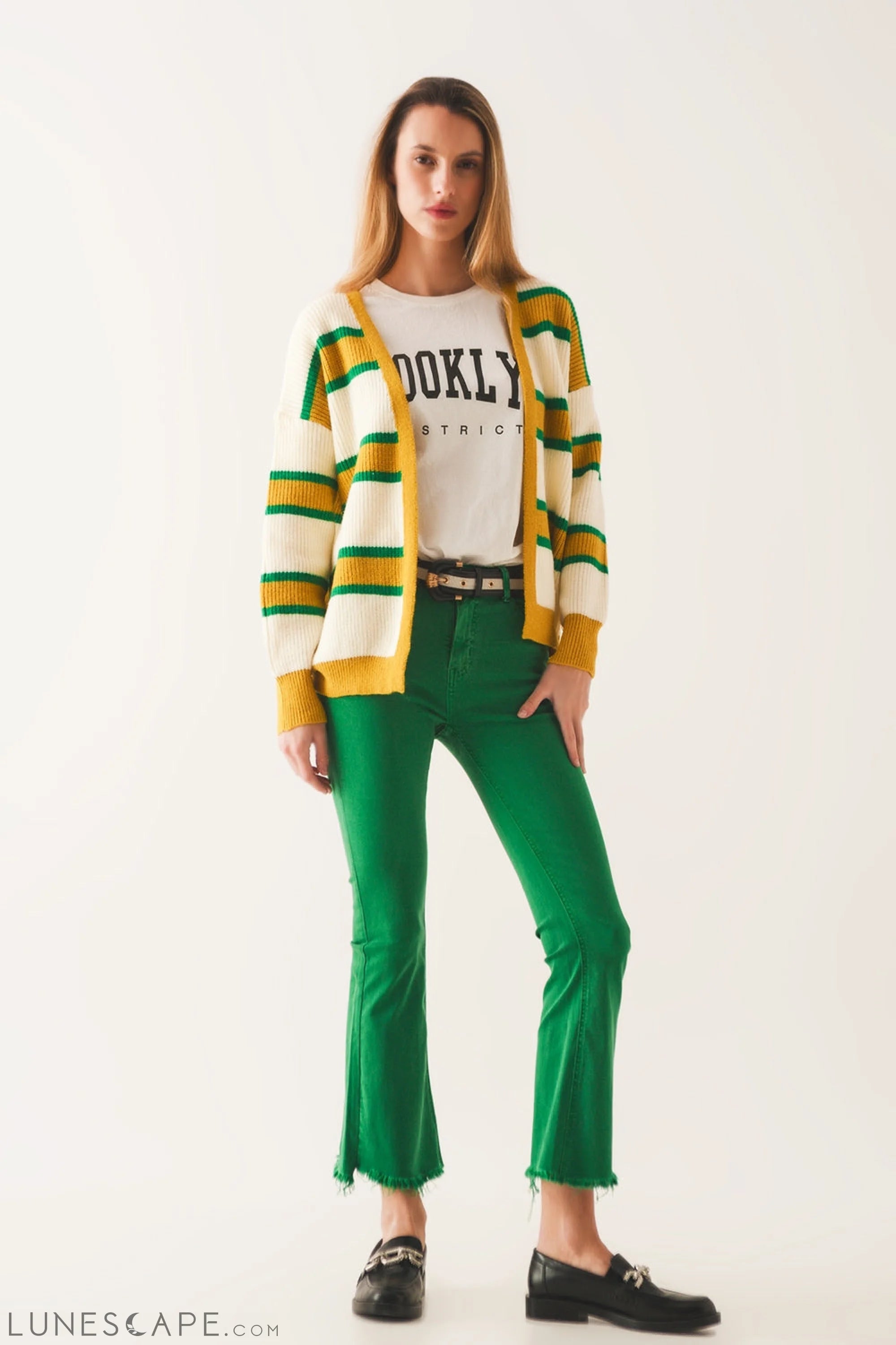 Open Front Cardi in Yellow Stripe LUNESCAPE