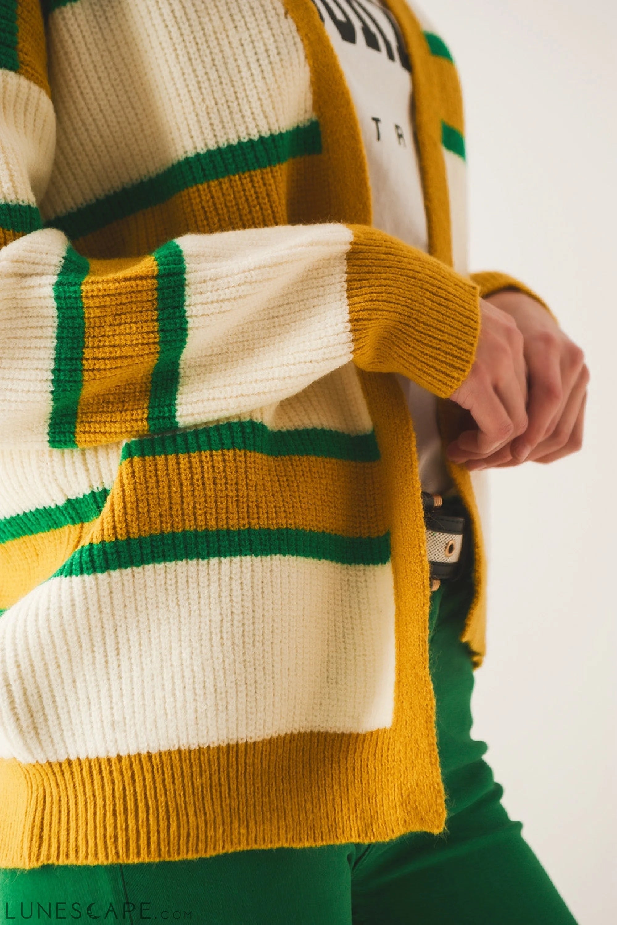 Open Front Cardi in Yellow Stripe LUNESCAPE